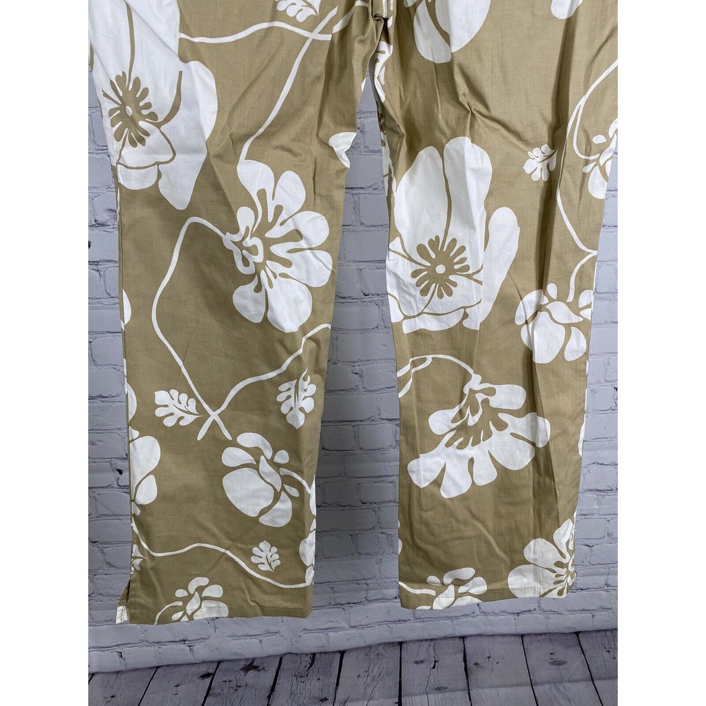 Roxy Brown White Floral Cotton Blend Striped Belt Flare Pants Womens 9 (31x25.5)