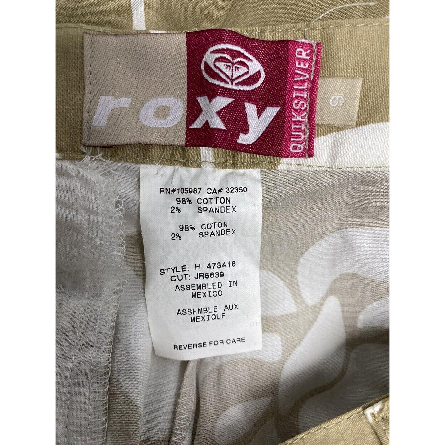 Roxy Brown White Floral Cotton Blend Striped Belt Flare Pants Womens 9 (31x25.5)