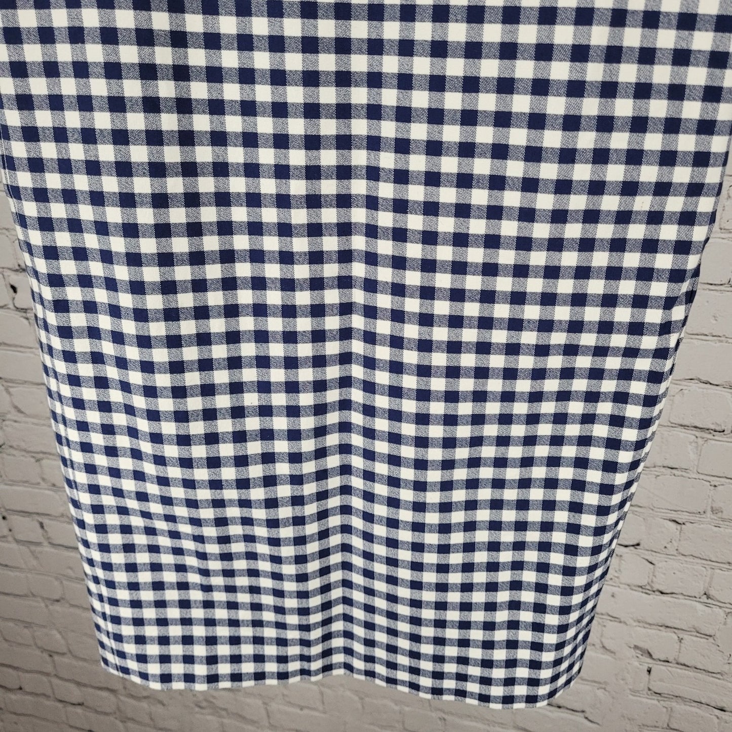 NWT J.CREW No 3 Blue & White Check Cotton Back Slit Pencil Skirt Size 2 (27x28)