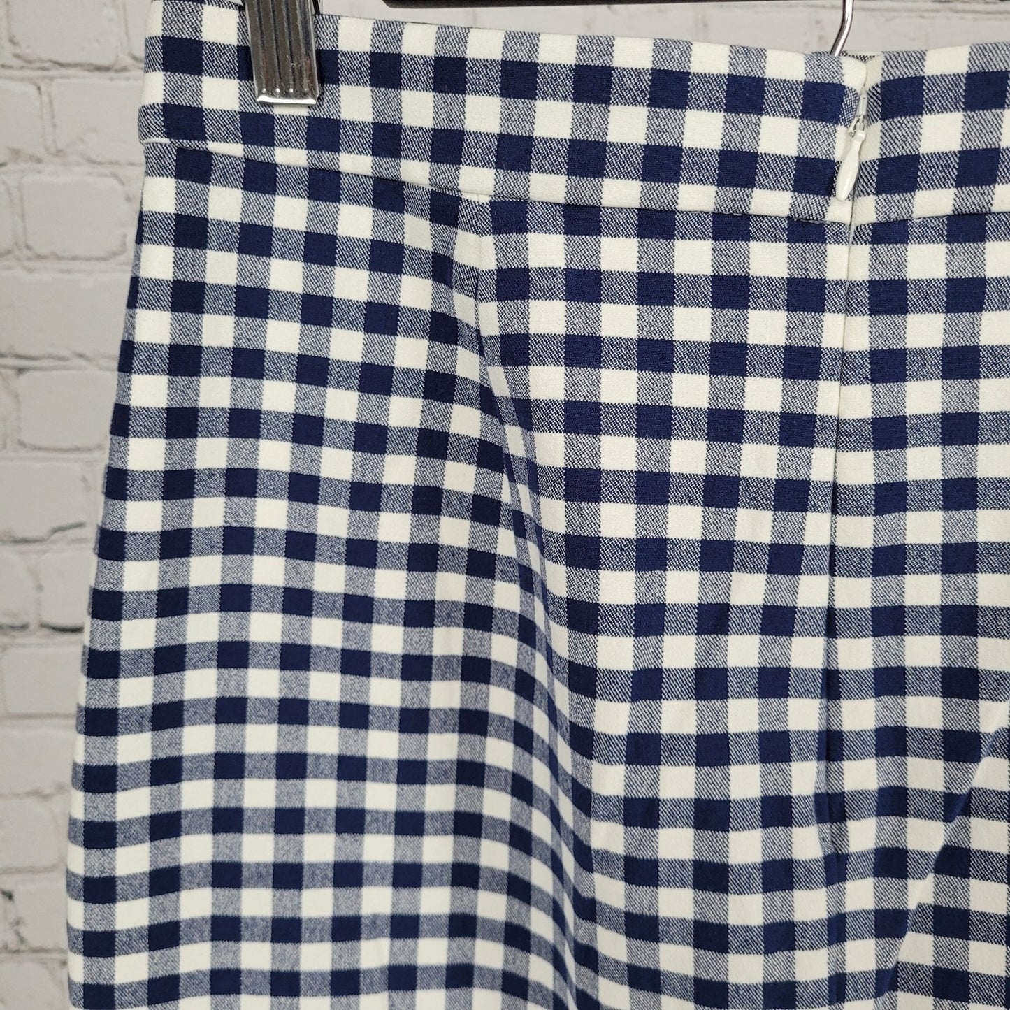 NWT J.CREW No 3 Blue & White Check Cotton Back Slit Pencil Skirt Size 2 (27x28)