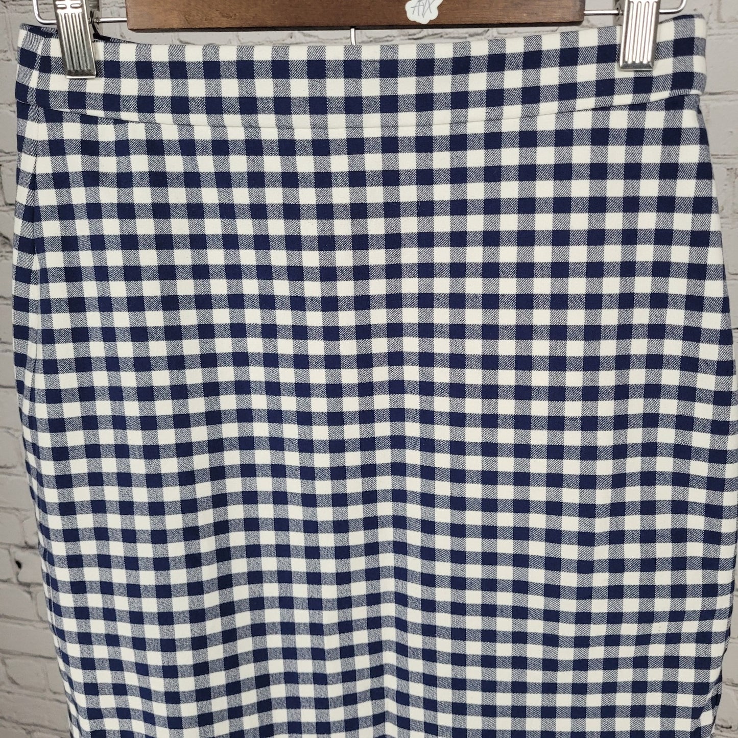 NWT J.CREW No 3 Blue & White Check Cotton Back Slit Pencil Skirt Size 2 (27x28)