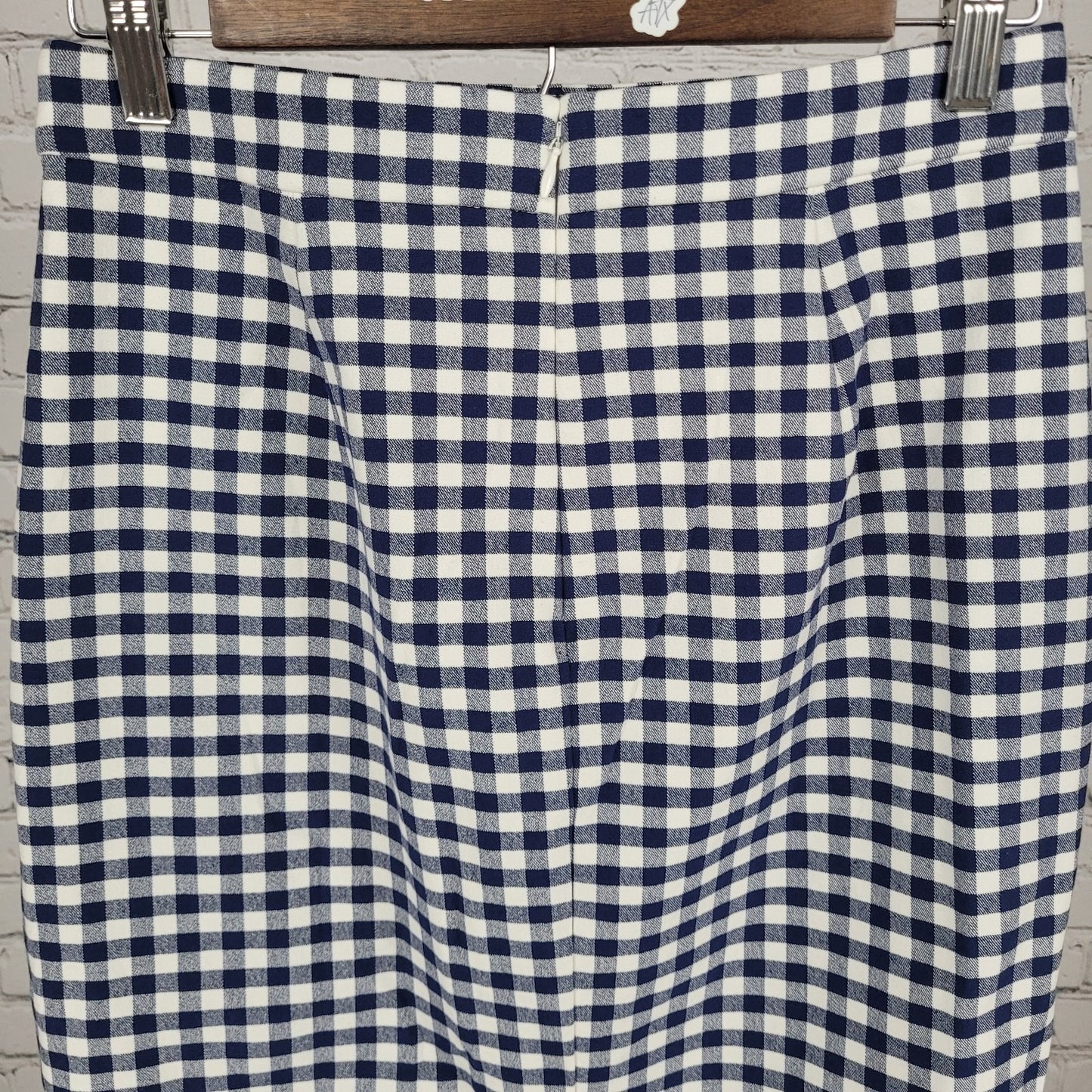 NWT J.CREW No 3 Blue & White Check Cotton Back Slit Pencil Skirt Size 2 (27x28)
