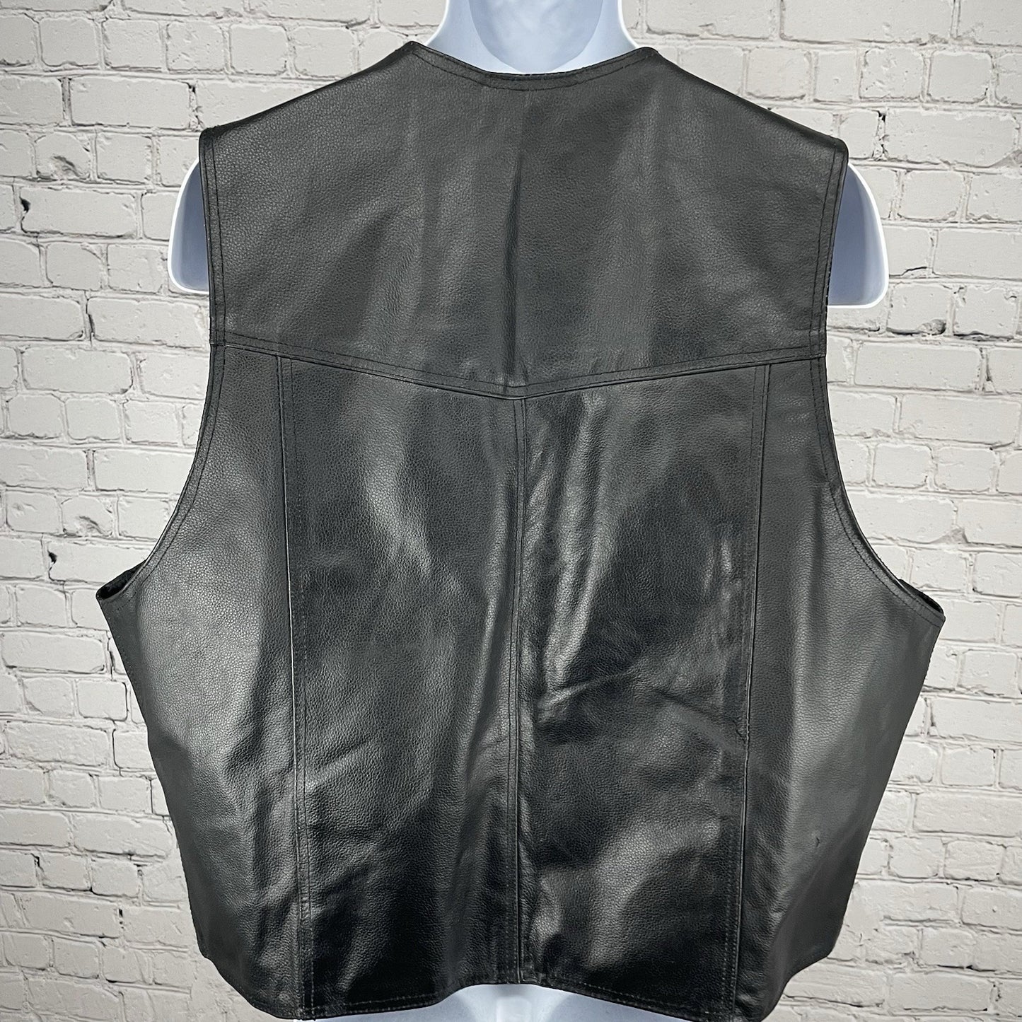Genuine Leather Black Bikercore Classic Snapped Lined Vest Pockets Size 56