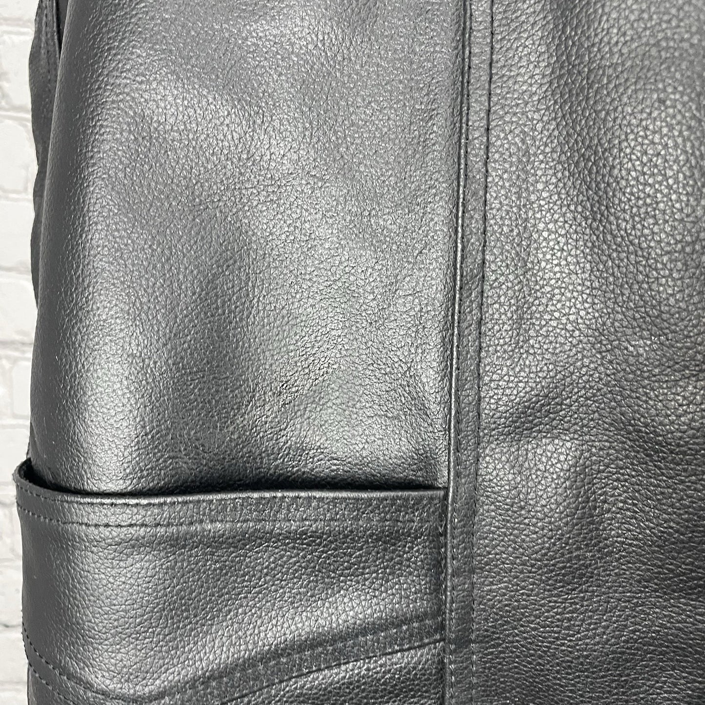 Genuine Leather Black Bikercore Classic Snapped Lined Vest Pockets Size 56