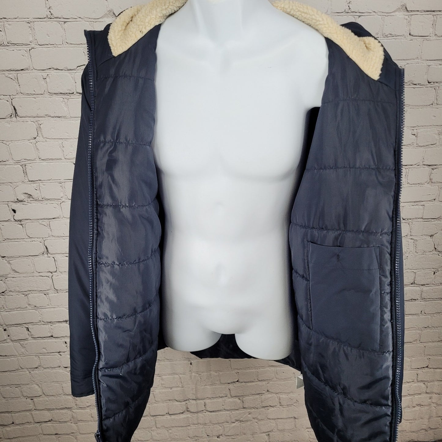 J.CREW Merchantile Navy Sherpa Hooded Insulated Knit Cuffs Jacket Size XL
