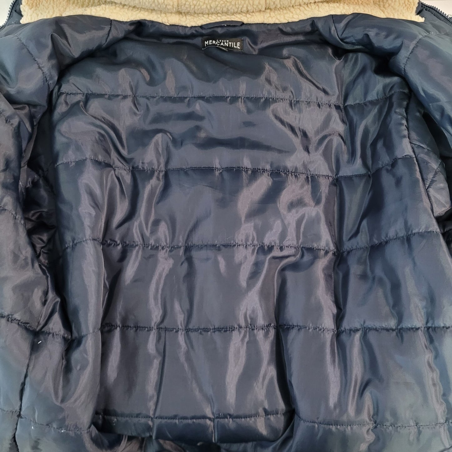 J.CREW Merchantile Navy Sherpa Hooded Insulated Knit Cuffs Jacket Size XL