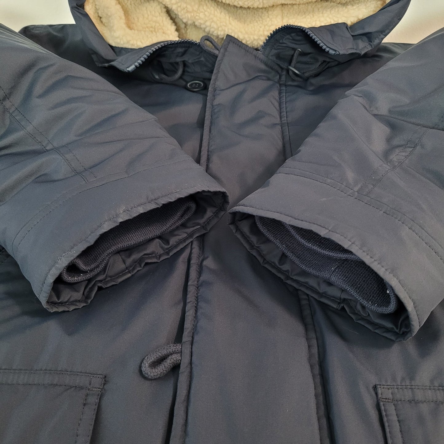 J.CREW Merchantile Navy Sherpa Hooded Insulated Knit Cuffs Jacket Size XL