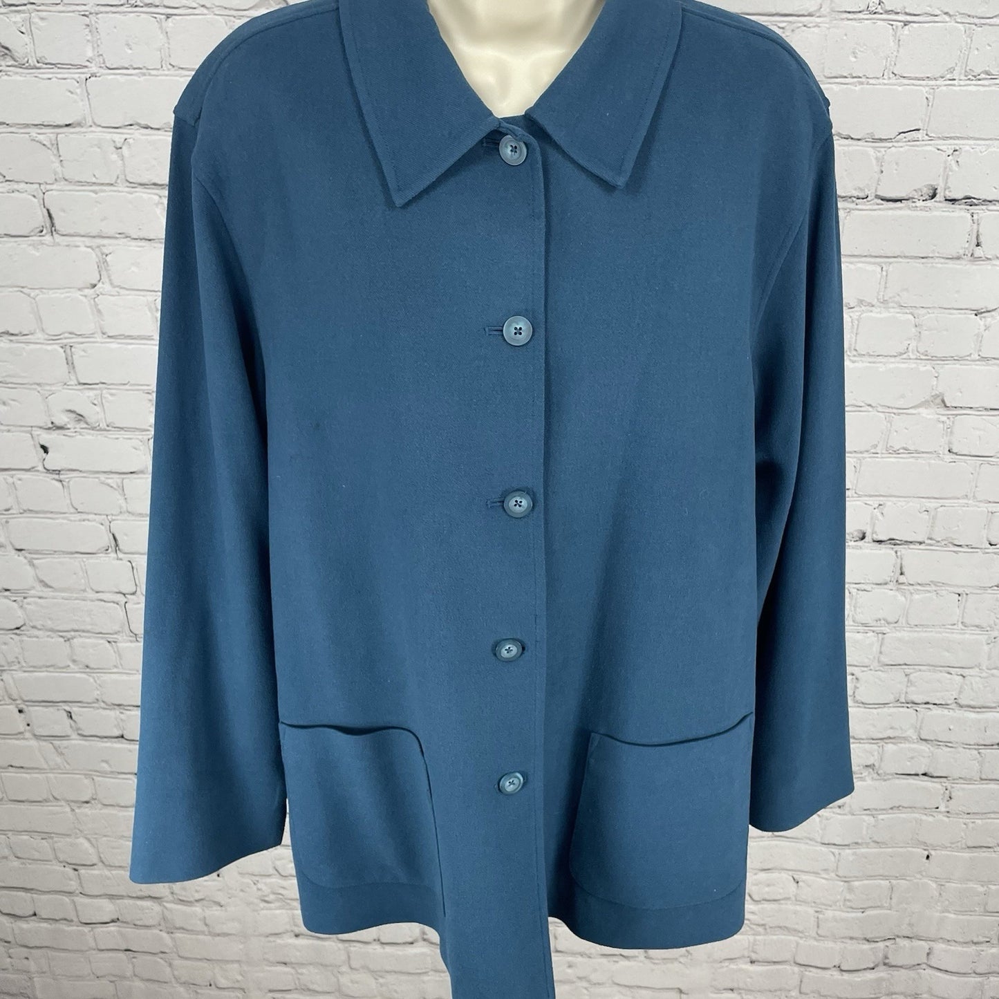 Nordstrom Blue Button Up Collared Lined Side Slits Pockets Jacket Size Medium M