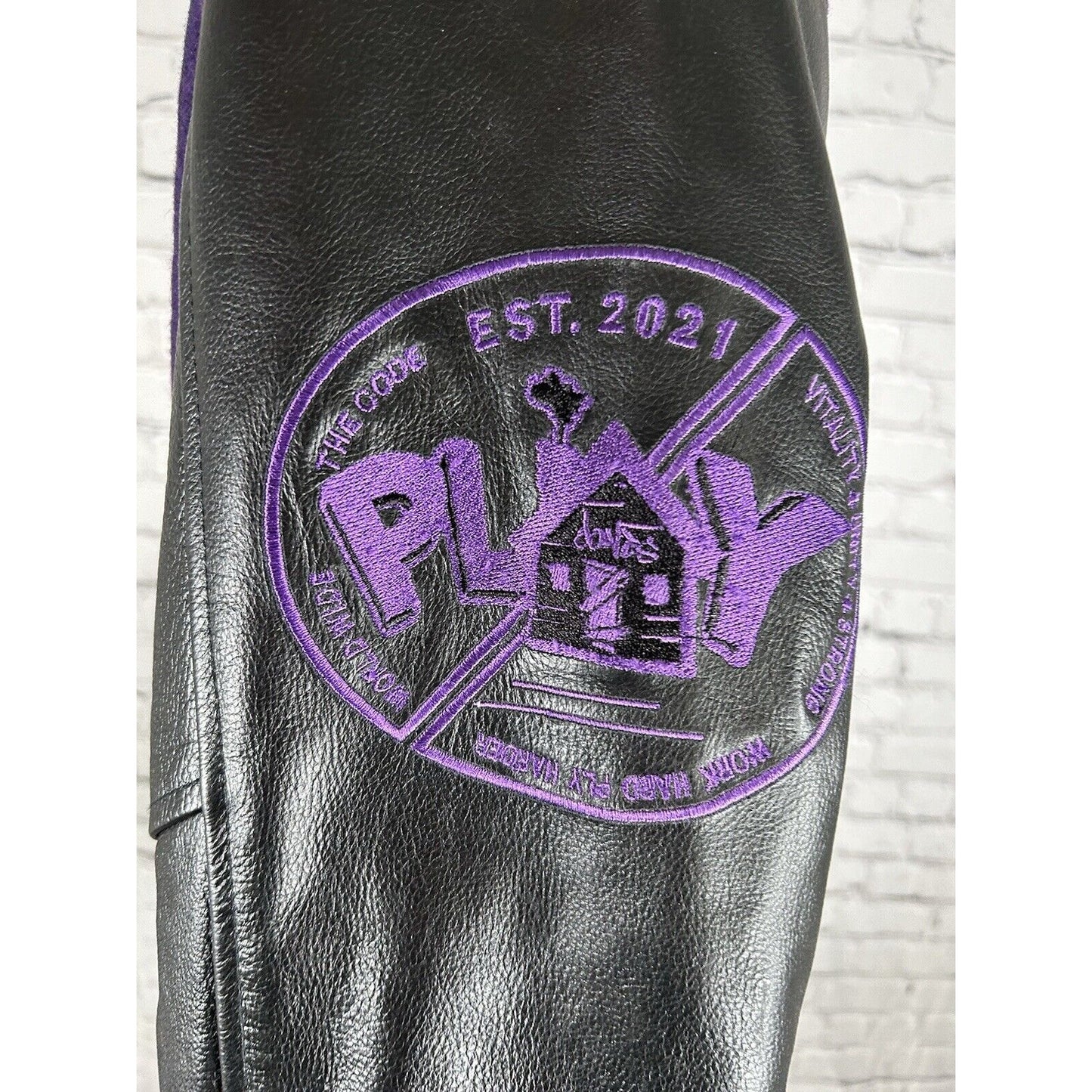 Playhouse Renni Poo Collection Black Purple Varsity Letterman Jacket Unisex L
