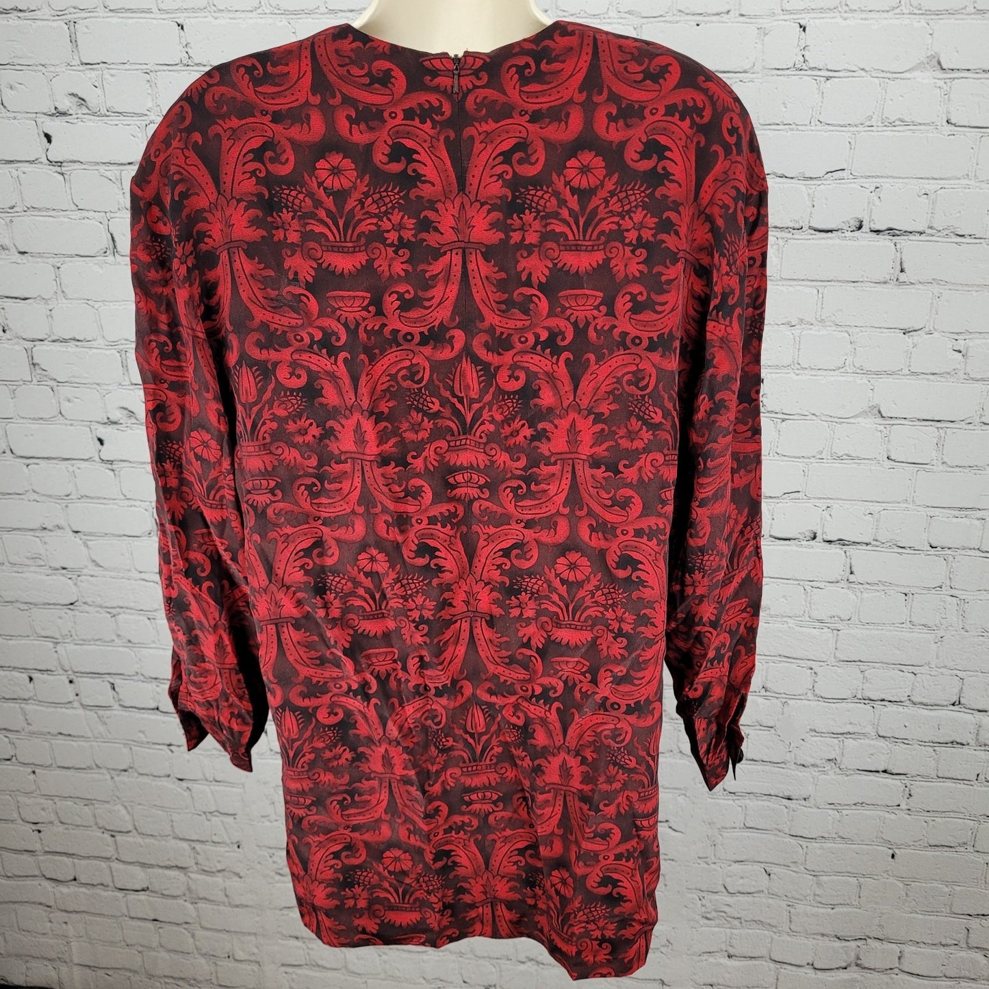 Dana Buchman Black & Red 100% Silk Floral Slits Lightweight Lined Dress Size 10