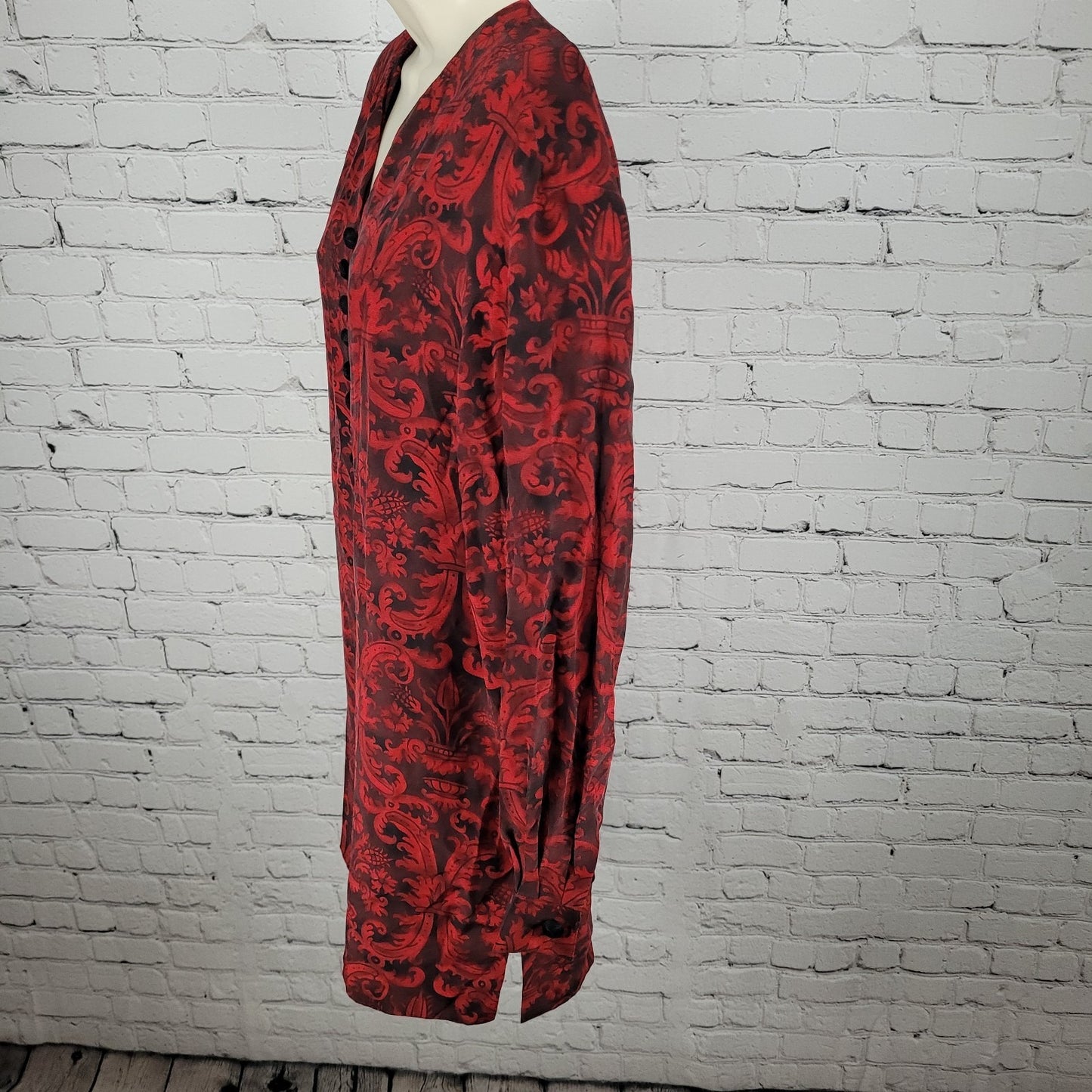Dana Buchman Black & Red 100% Silk Floral Slits Lightweight Lined Dress Size 10