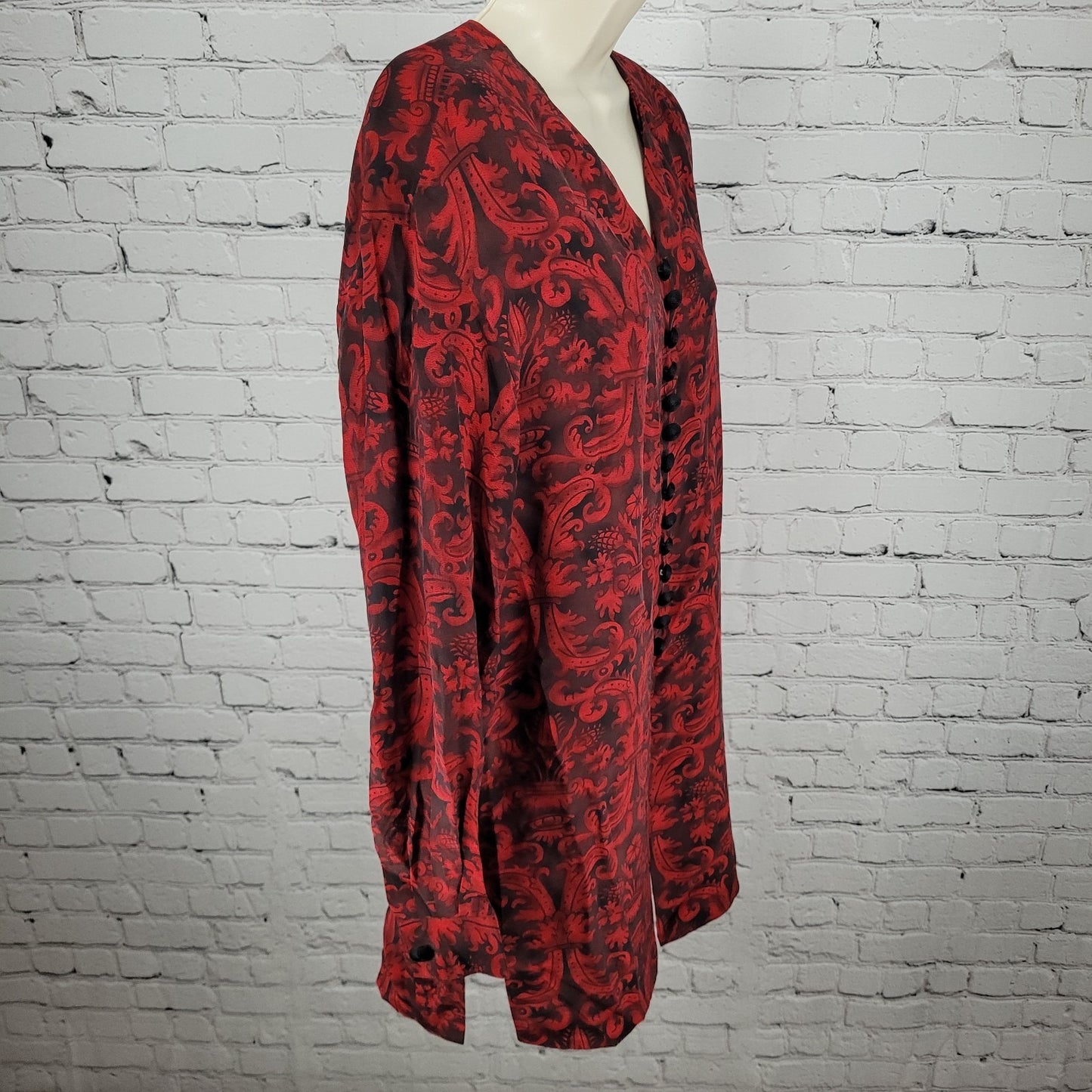 Dana Buchman Black & Red 100% Silk Floral Slits Lightweight Lined Dress Size 10