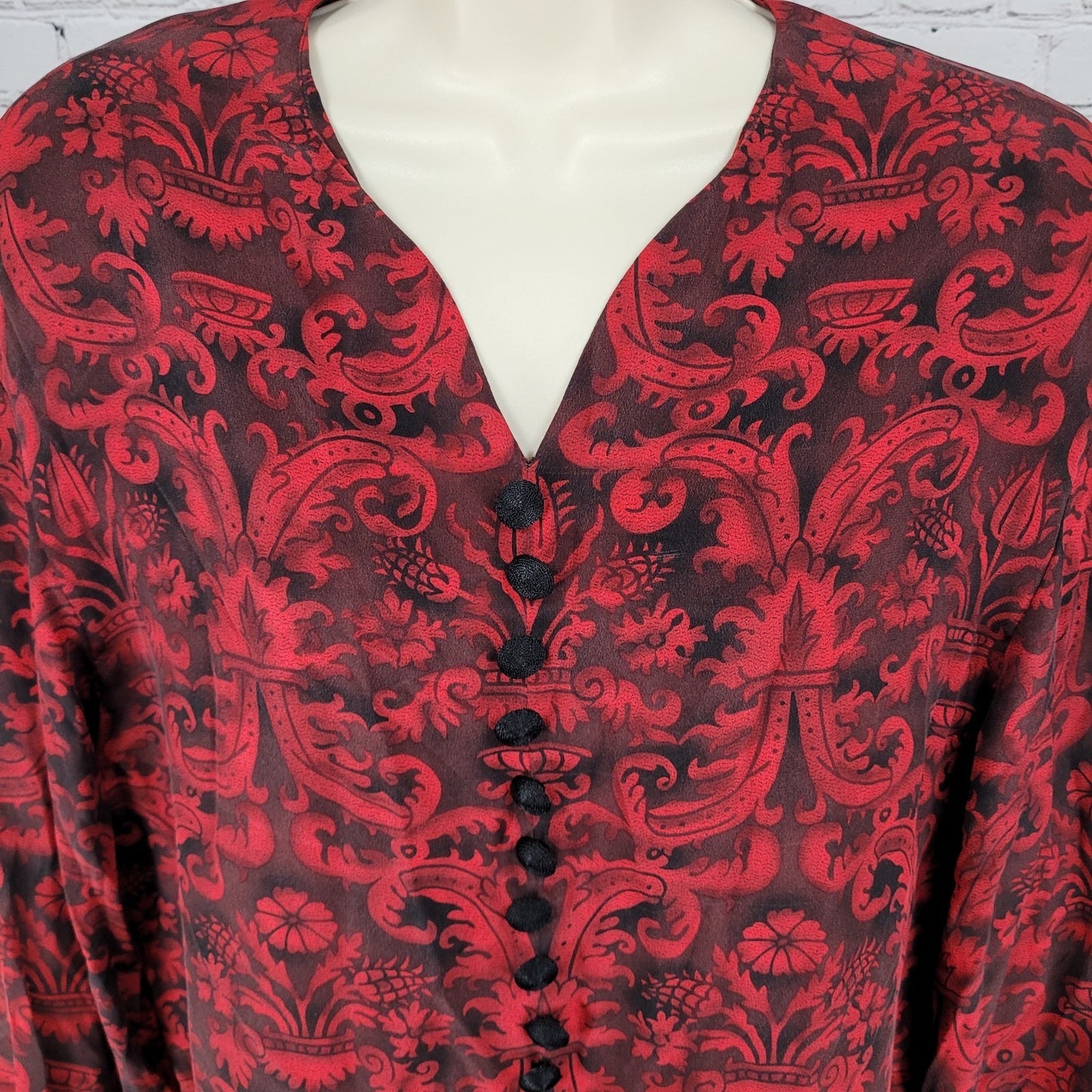Dana Buchman Black & Red 100% Silk Floral Slits Lightweight Lined Dress Size 10