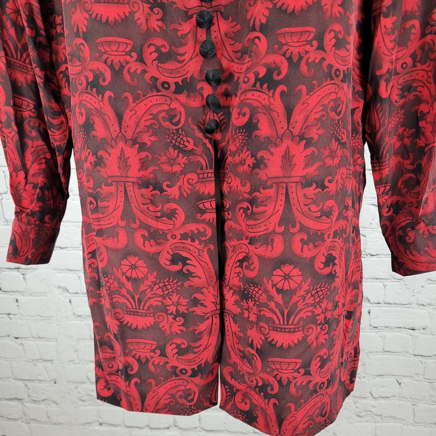 Dana Buchman Black & Red 100% Silk Floral Slits Lightweight Lined Dress Size 10