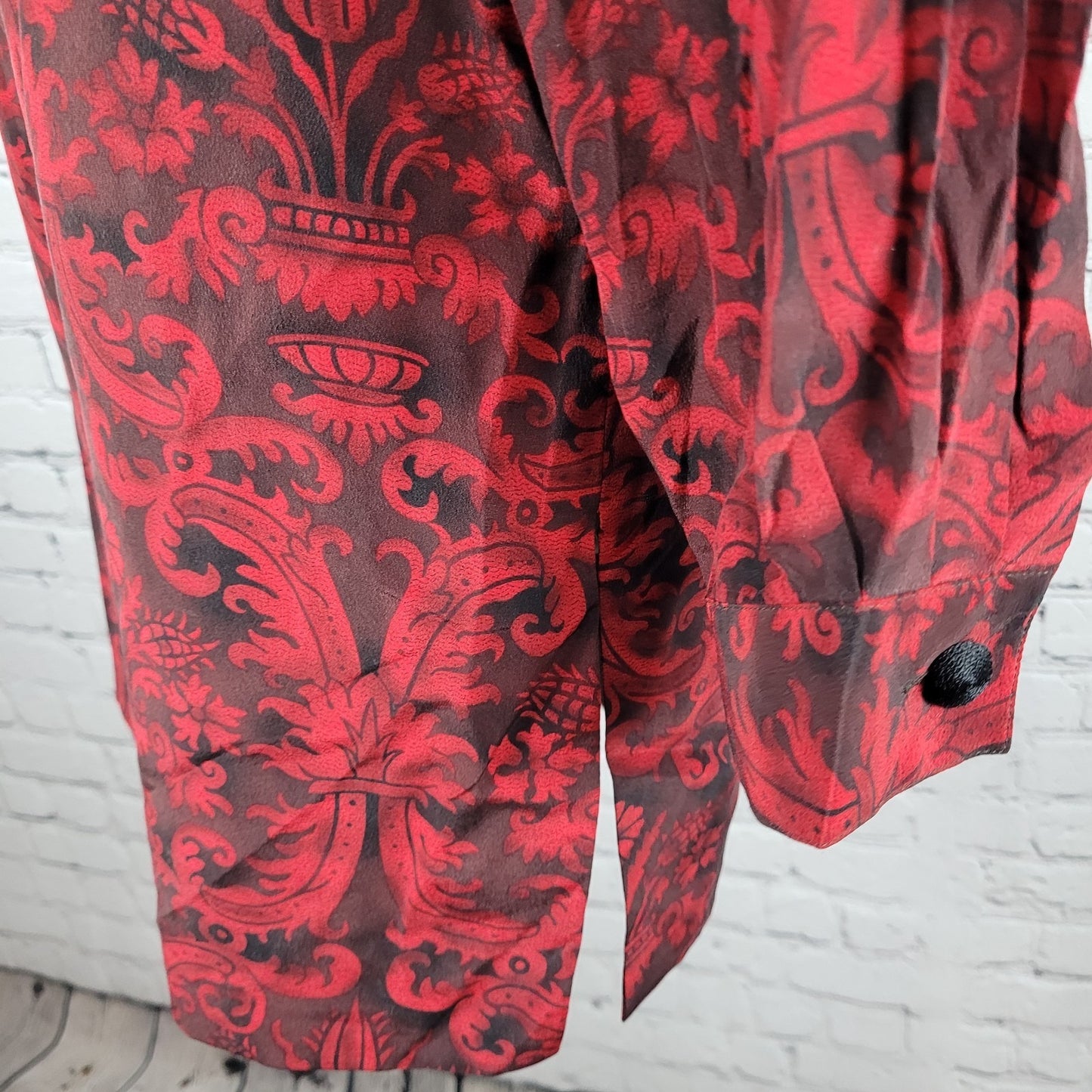 Dana Buchman Black & Red 100% Silk Floral Slits Lightweight Lined Dress Size 10