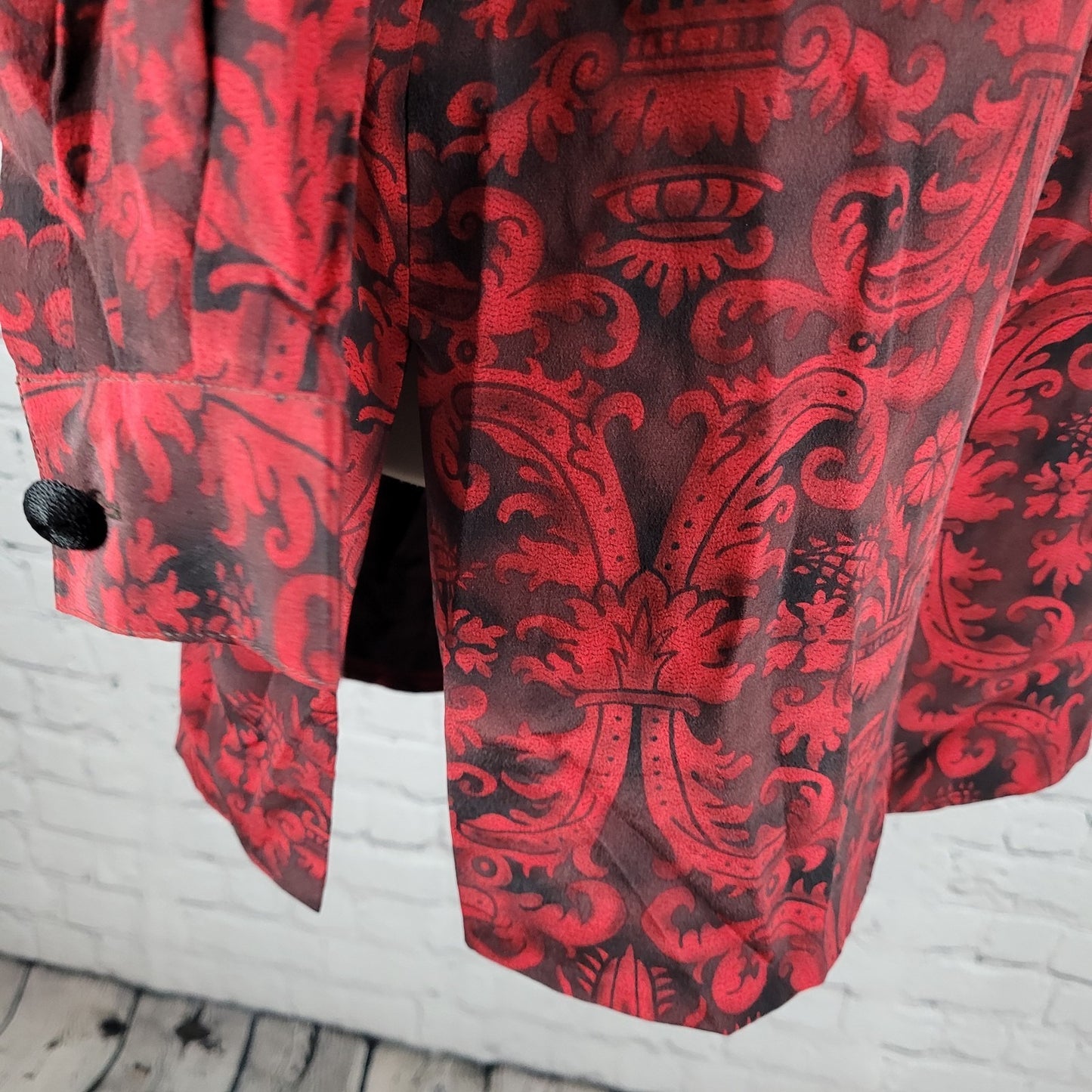 Dana Buchman Black & Red 100% Silk Floral Slits Lightweight Lined Dress Size 10