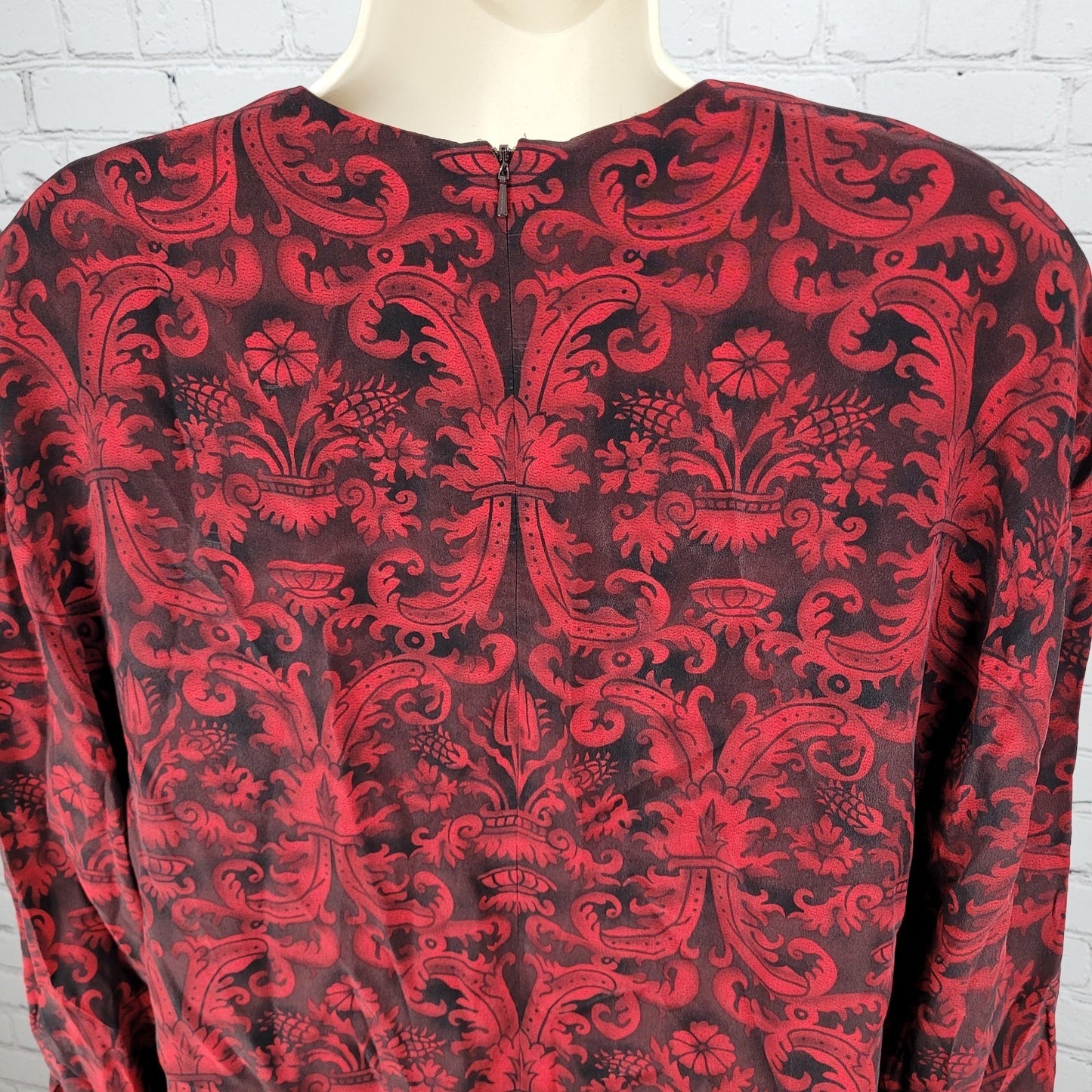 Dana Buchman Black & Red 100% Silk Floral Slits Lightweight Lined Dress Size 10