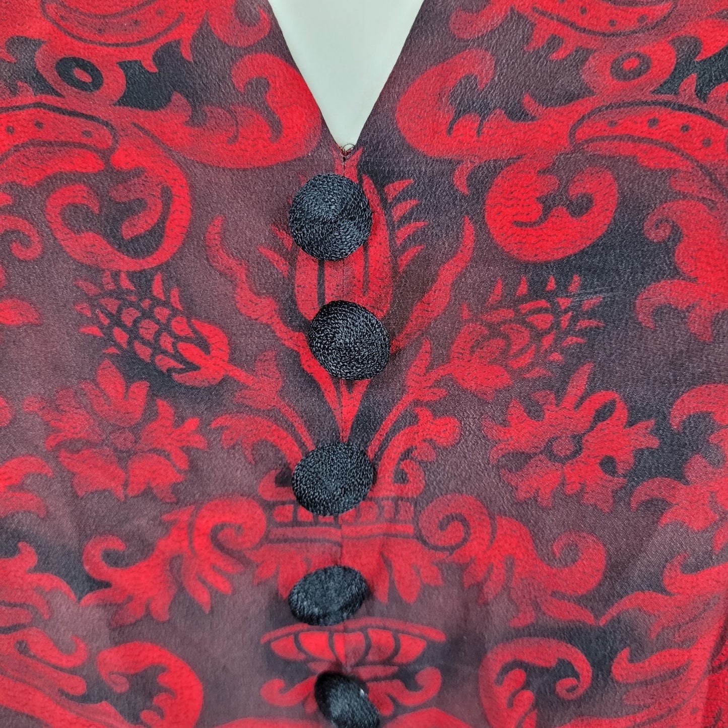 Dana Buchman Black & Red 100% Silk Floral Slits Lightweight Lined Dress Size 10