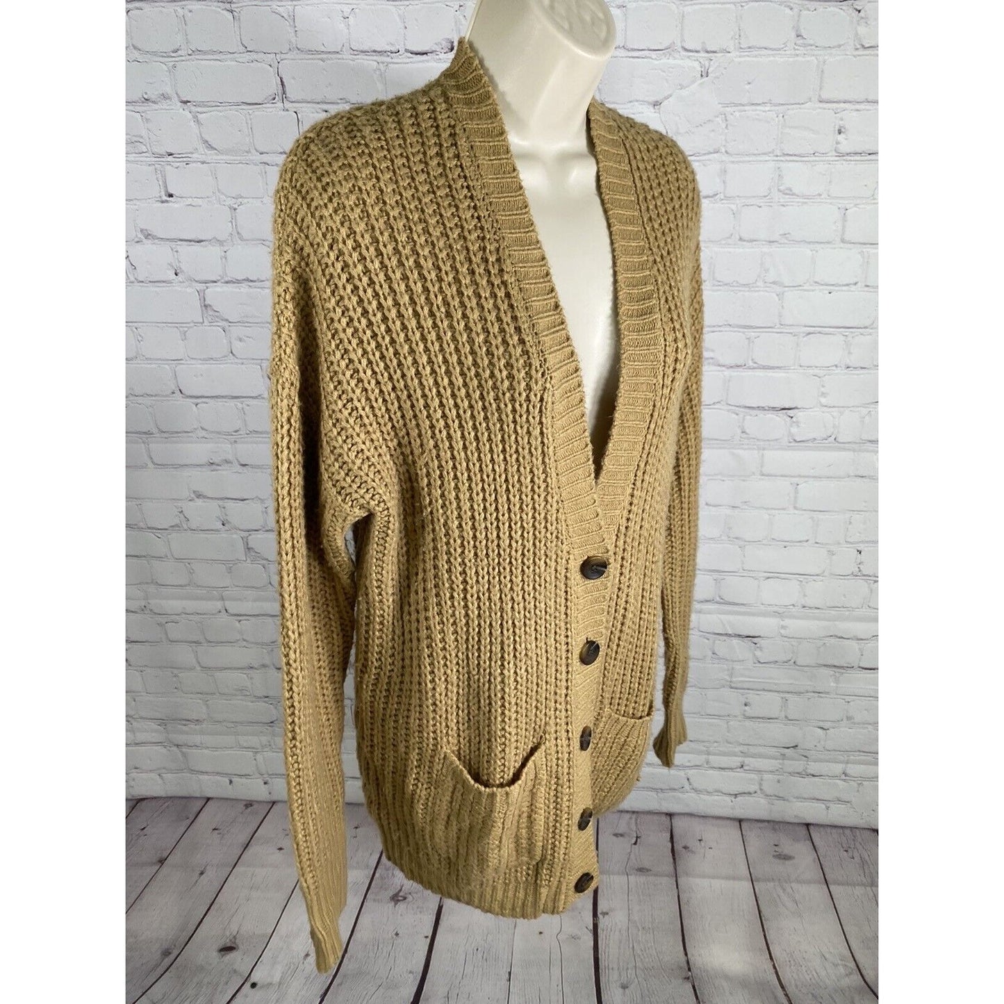 BDG Golden Brown Chunky Knit Button Front Long Sweater Cardigan Women’s S