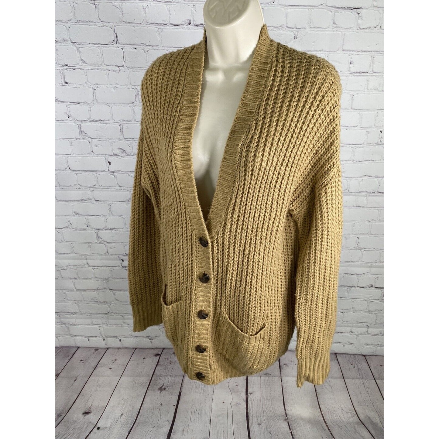 BDG Golden Brown Chunky Knit Button Front Long Sweater Cardigan Women’s S