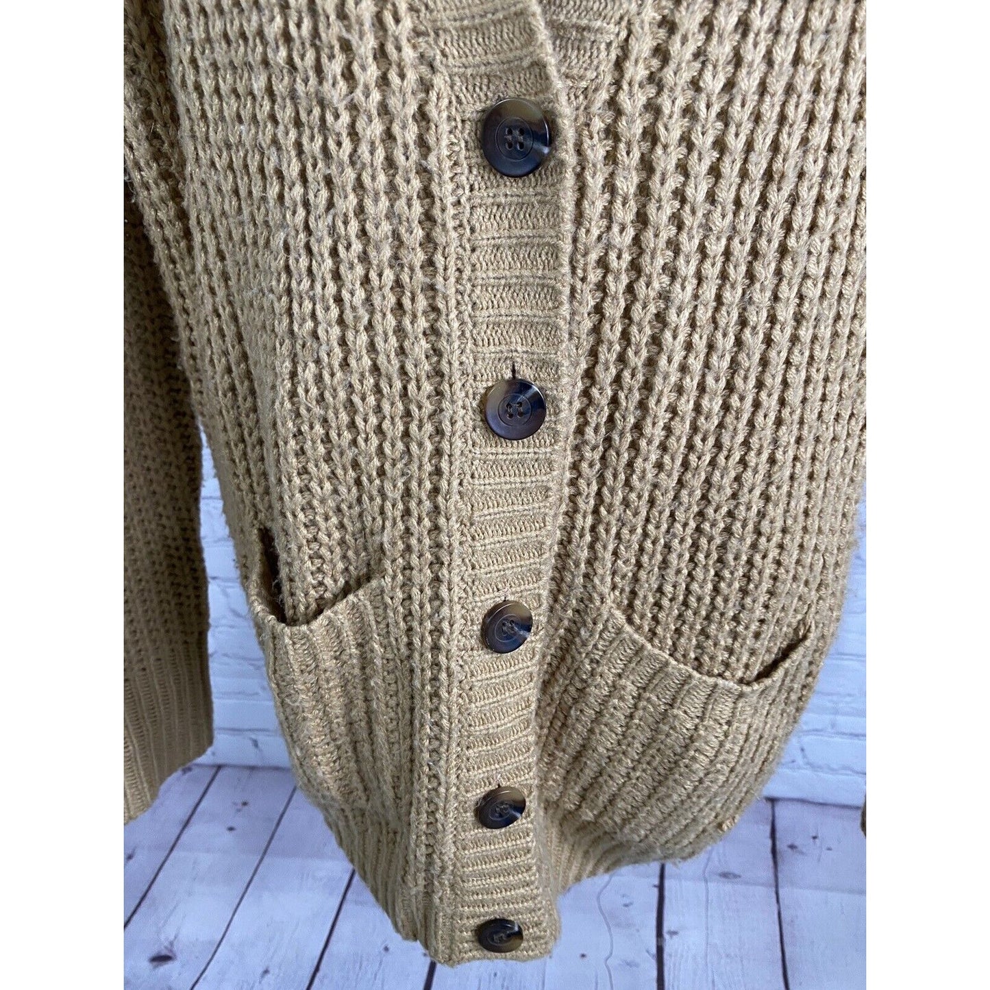 BDG Golden Brown Chunky Knit Button Front Long Sweater Cardigan Women’s S