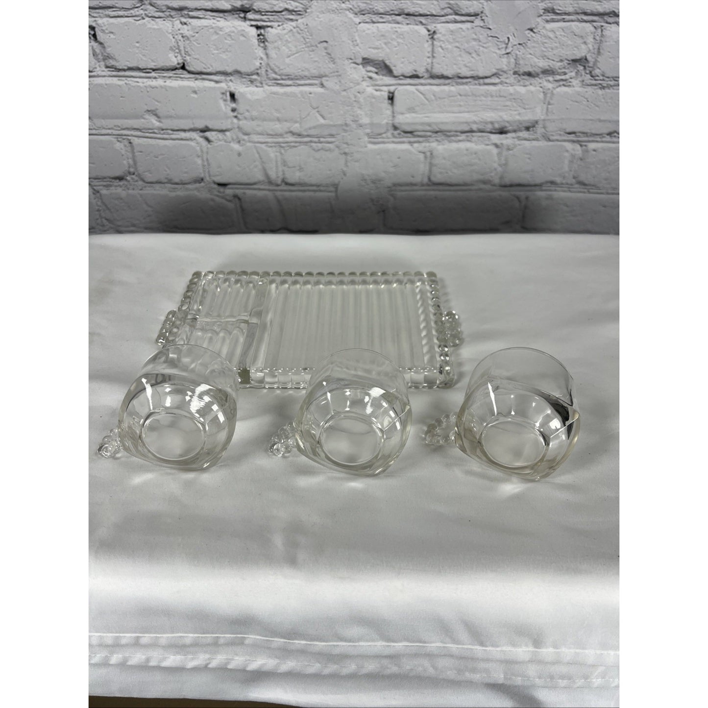 VTG Hazel-Atlas Orchard Crystal Party Set Snack Sip Smoke Cup Tray Set Of 4