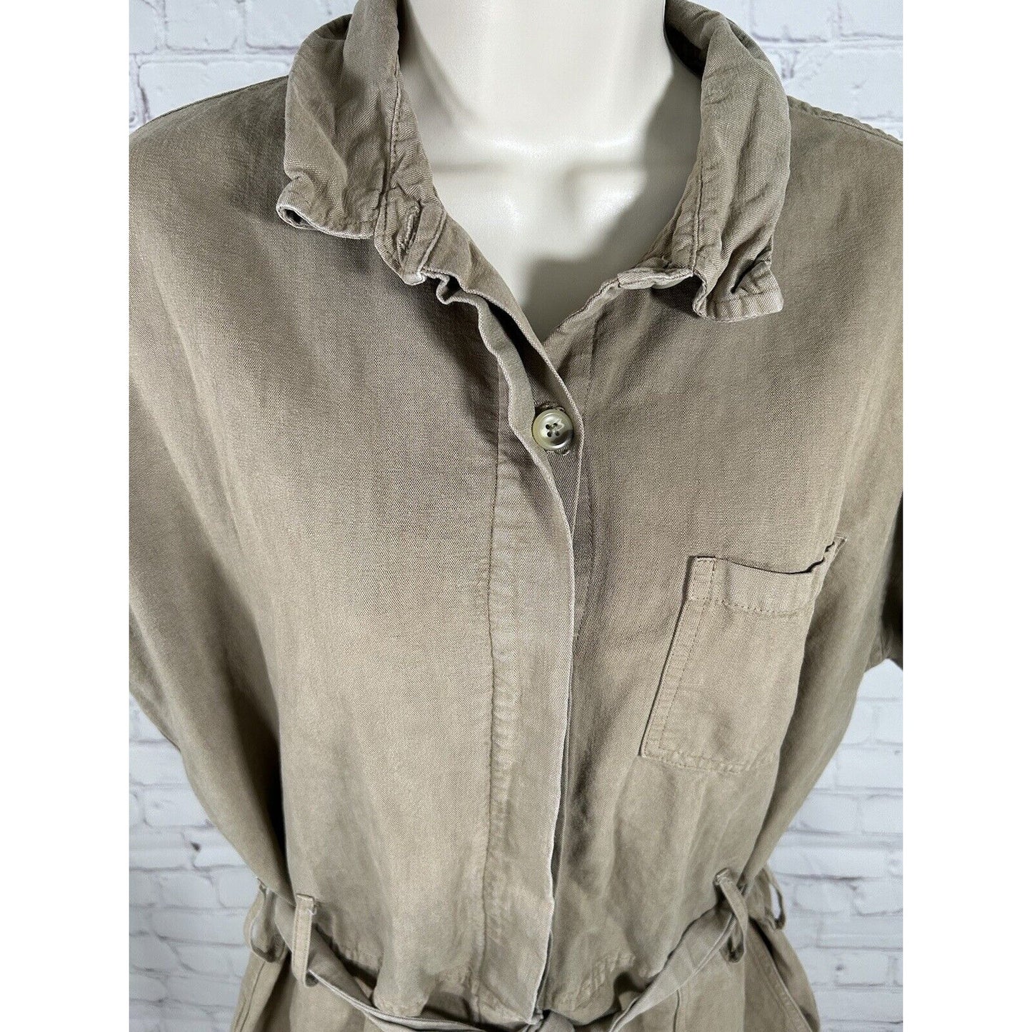 Esby Brown Tori Jumper Utility Belted Romper Cotton Linen Blend Women’s M