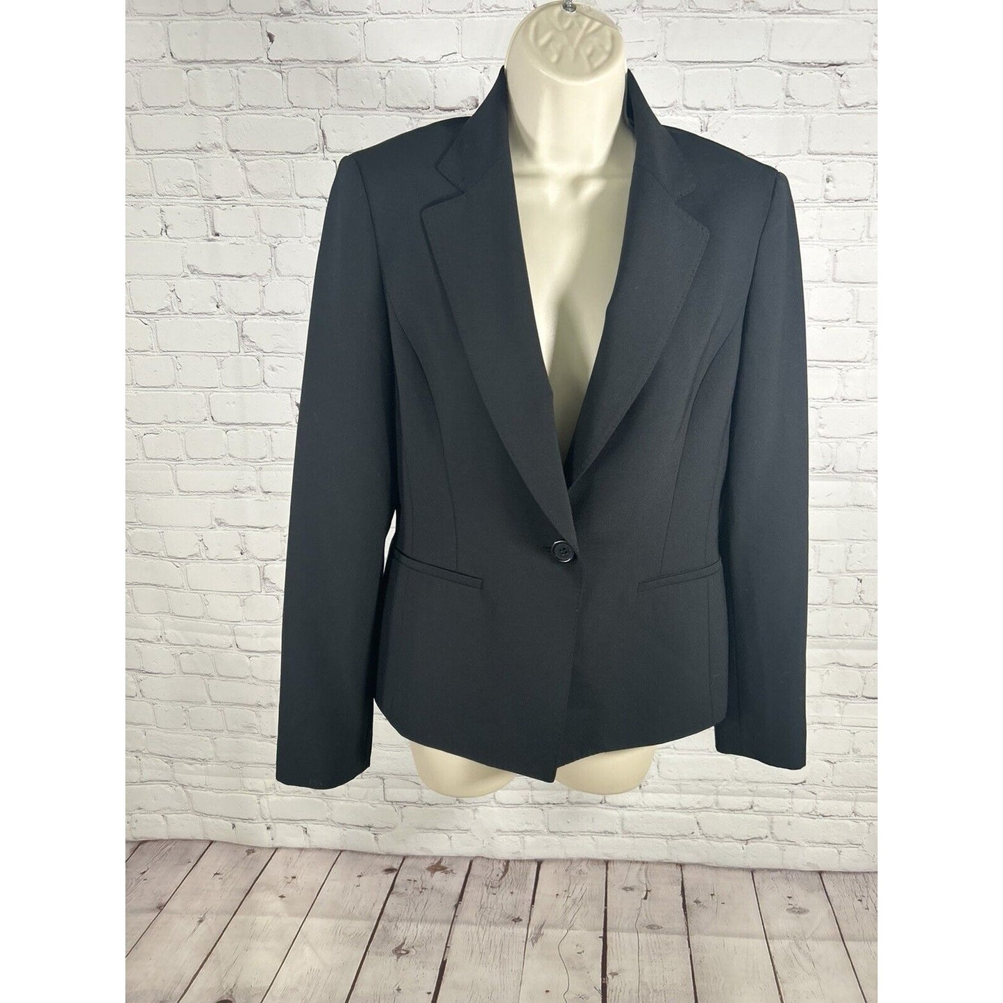 Anne Klein Solid Black Wool Blend Jacket Blazer Single Button Inner Pocket 6