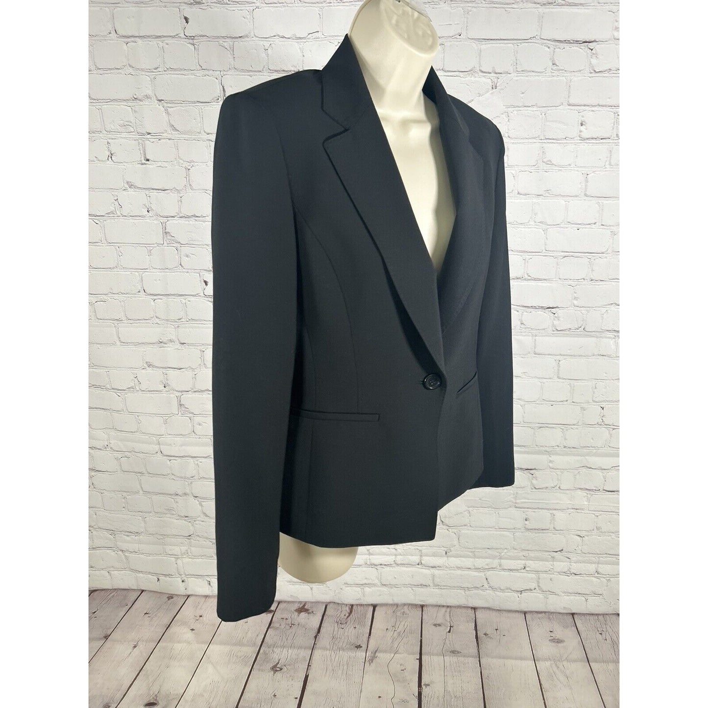 Anne Klein Solid Black Wool Blend Jacket Blazer Single Button Inner Pocket 6