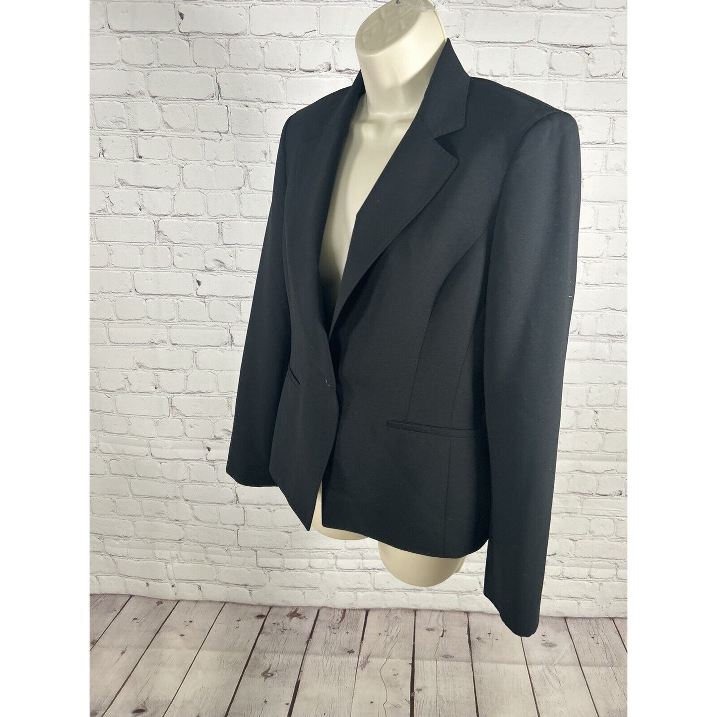 Anne Klein Solid Black Wool Blend Jacket Blazer Single Button Inner Pocket 6