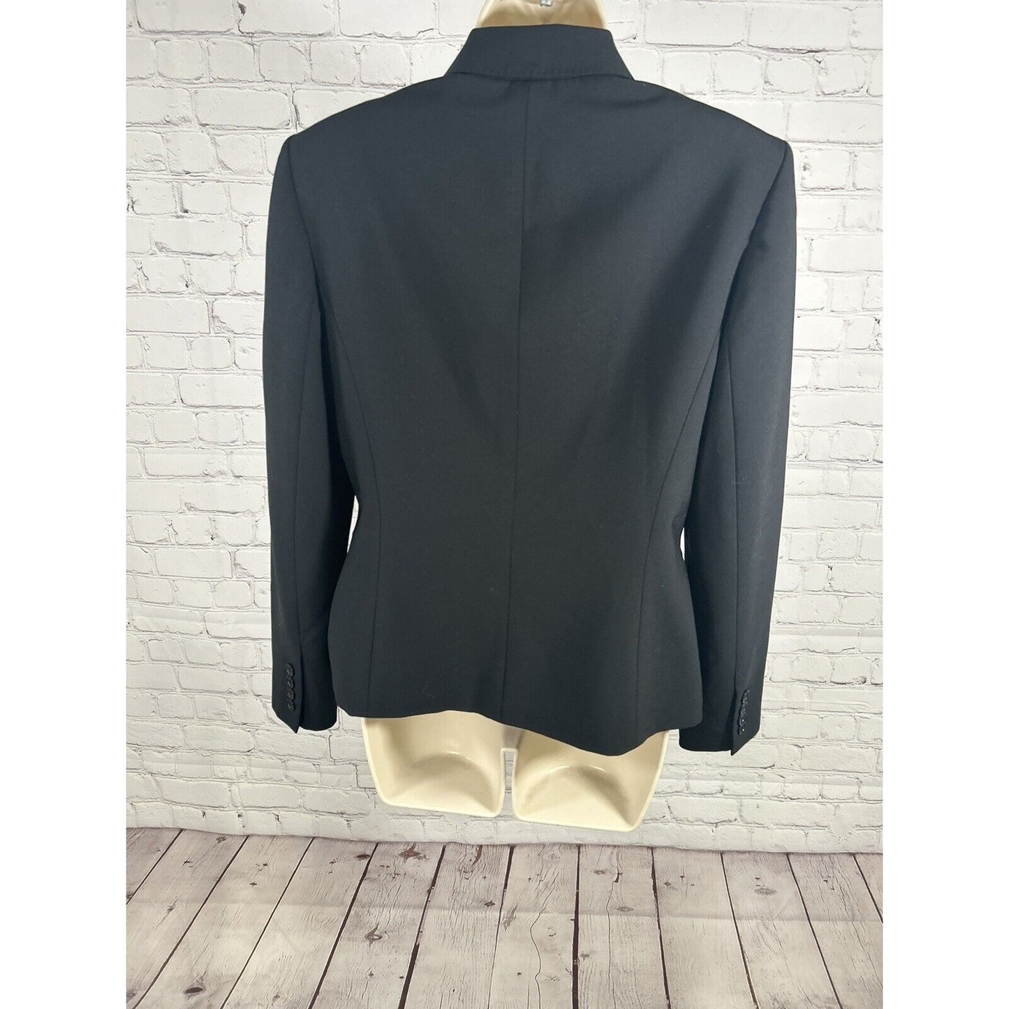 Anne Klein Solid Black Wool Blend Jacket Blazer Single Button Inner Pocket 6