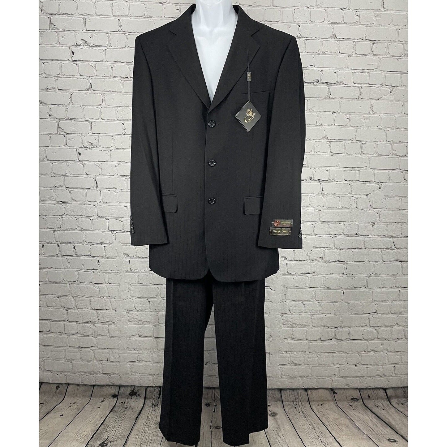 NWT Giorgio Cerruti Black Paris SBX3 Striped Super 150’s Two Piece Suit Size 40L