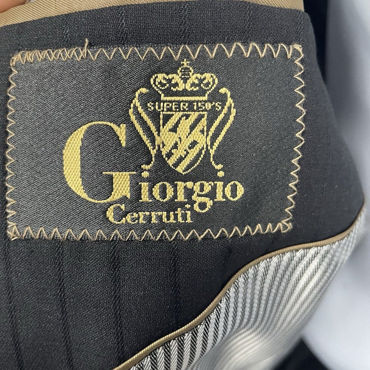 NWT Giorgio Cerruti Black Paris SBX3 Striped Super 150’s Two Piece Suit Size 40L