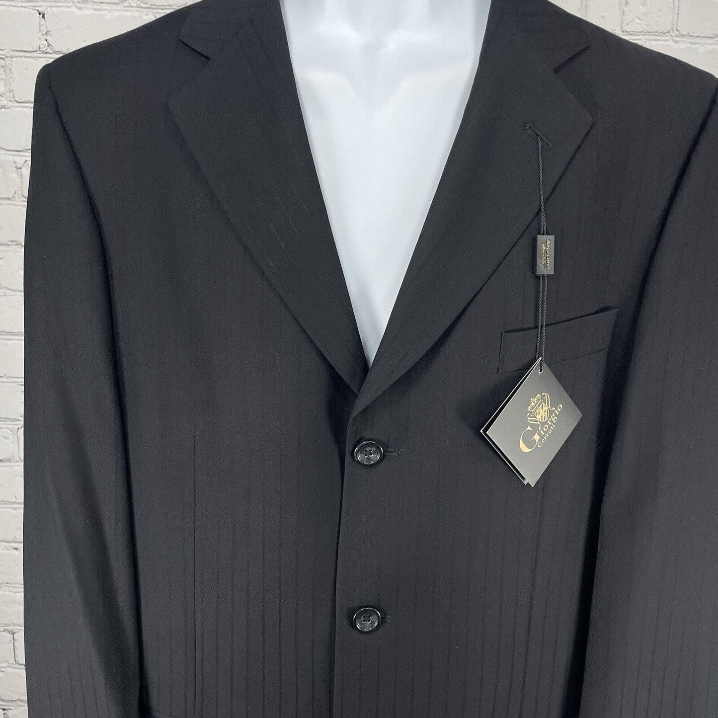 NWT Giorgio Cerruti Black Paris SBX3 Striped Super 150’s Two Piece Suit Size 40L