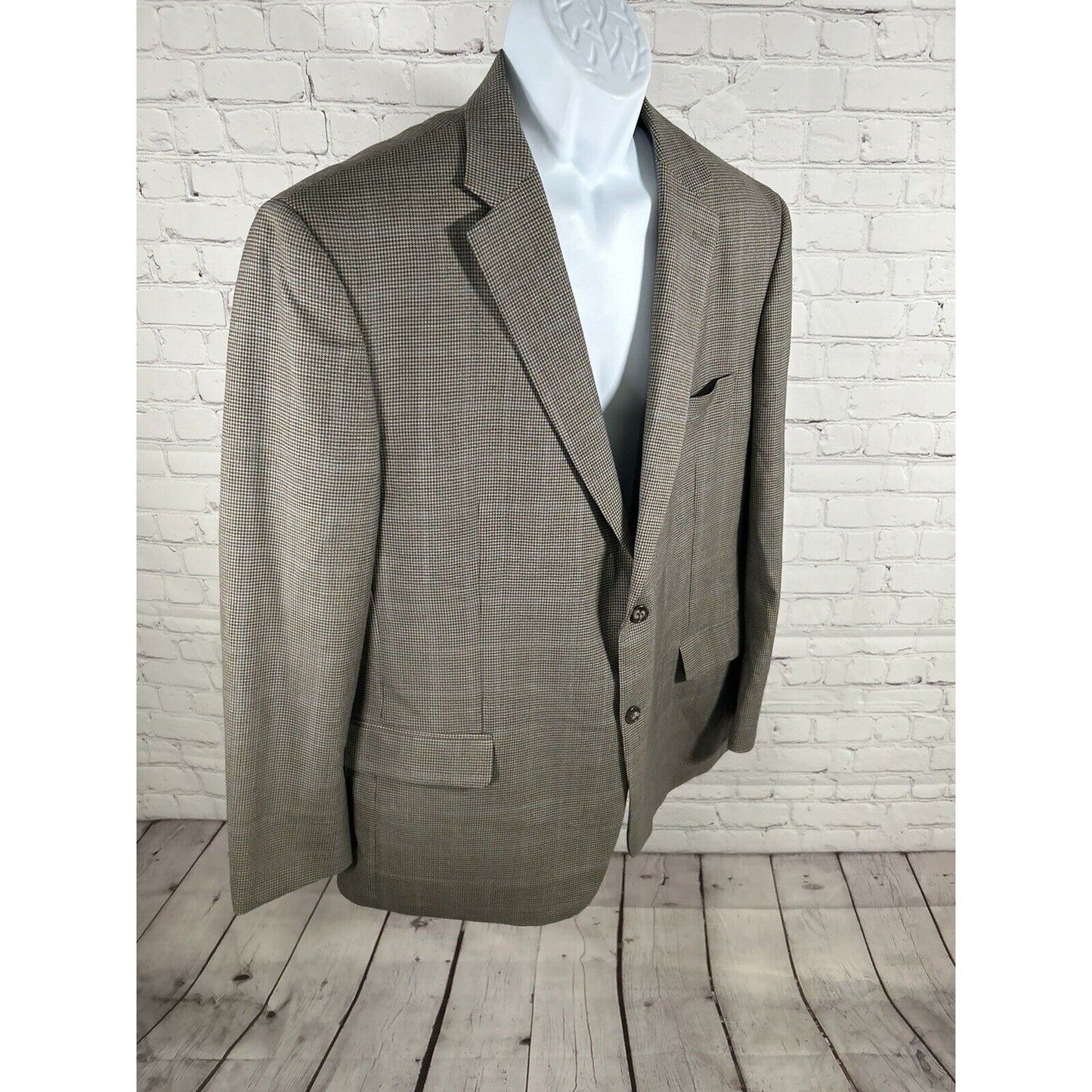 Jos A Bank Houndstooth Brown Blue Executive Traditional Fit Mens Wool Blazer 46R