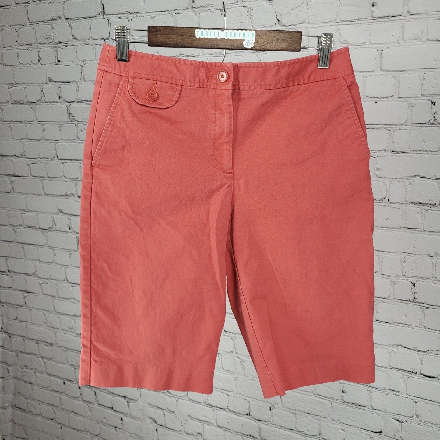 Talbots Pink Cotton Stretch Mid Rise Chino Bermuda Shorts Size 6 (28x12.5)
