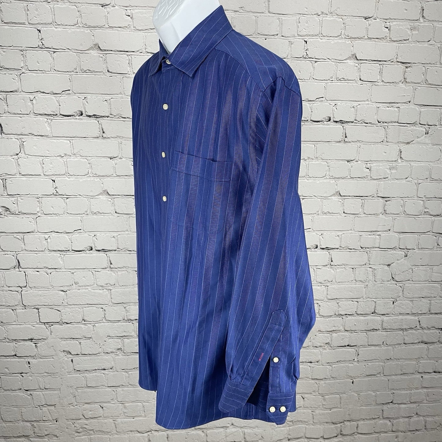 Tommy Bahama Blue Striped 100% Cotton Bottom Up Long Sleeve Shirt Size 16-32/33