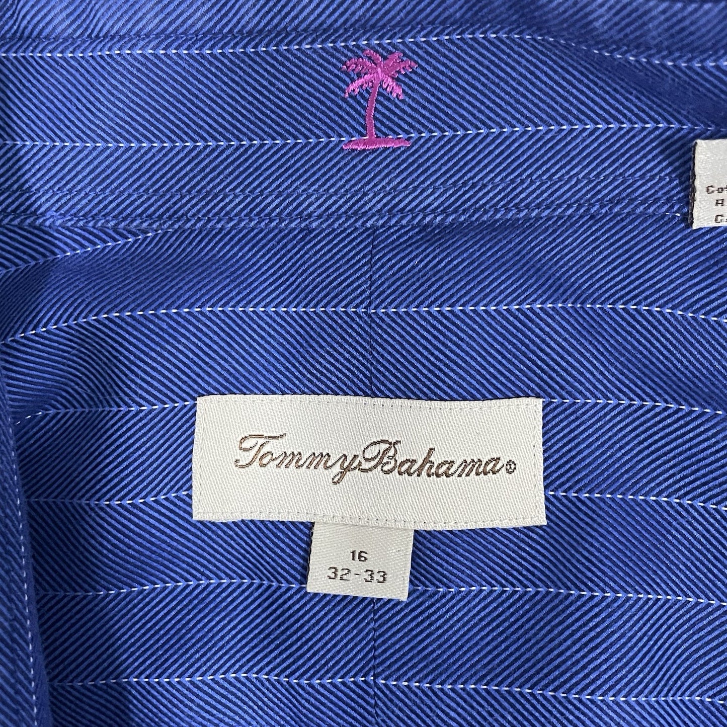 Tommy Bahama Blue Striped 100% Cotton Bottom Up Long Sleeve Shirt Size 16-32/33