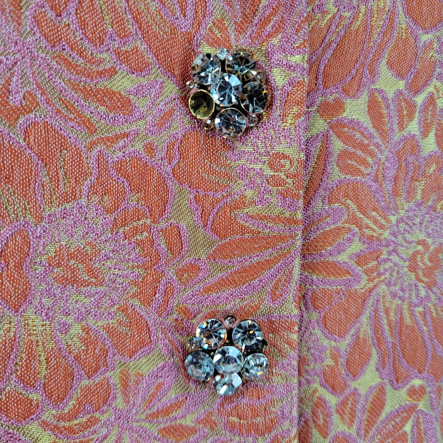ECI New York Orange Floral 100% Silk Lined Rhinestone Snap Notch Jacket Size 14