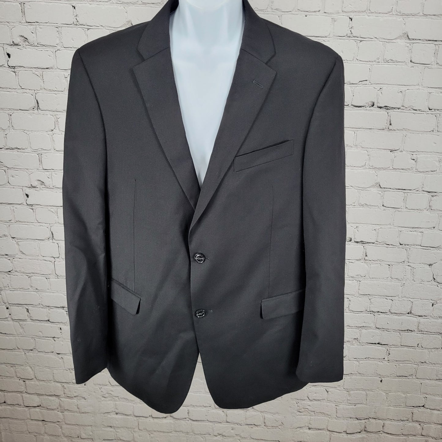 Tommy Hilfiger Black 100% Worsted Wool 2 Button Double Vented Blazer Size 42L