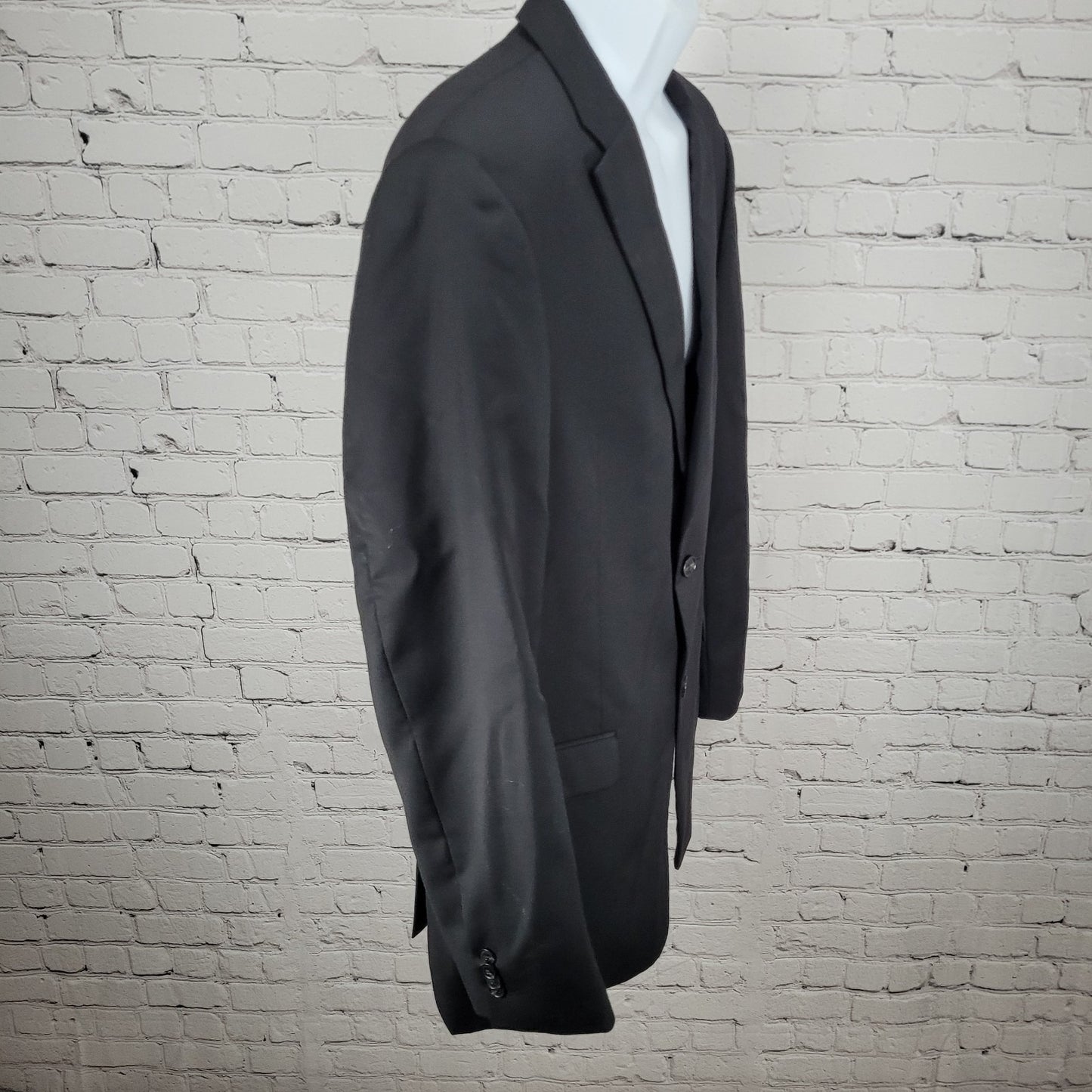 Tommy Hilfiger Black 100% Worsted Wool 2 Button Double Vented Blazer Size 42L