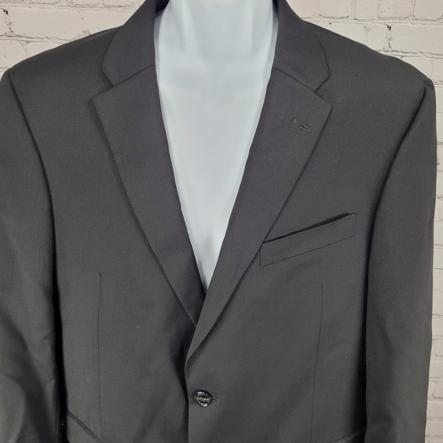 Tommy Hilfiger Black 100% Worsted Wool 2 Button Double Vented Blazer Size 42L
