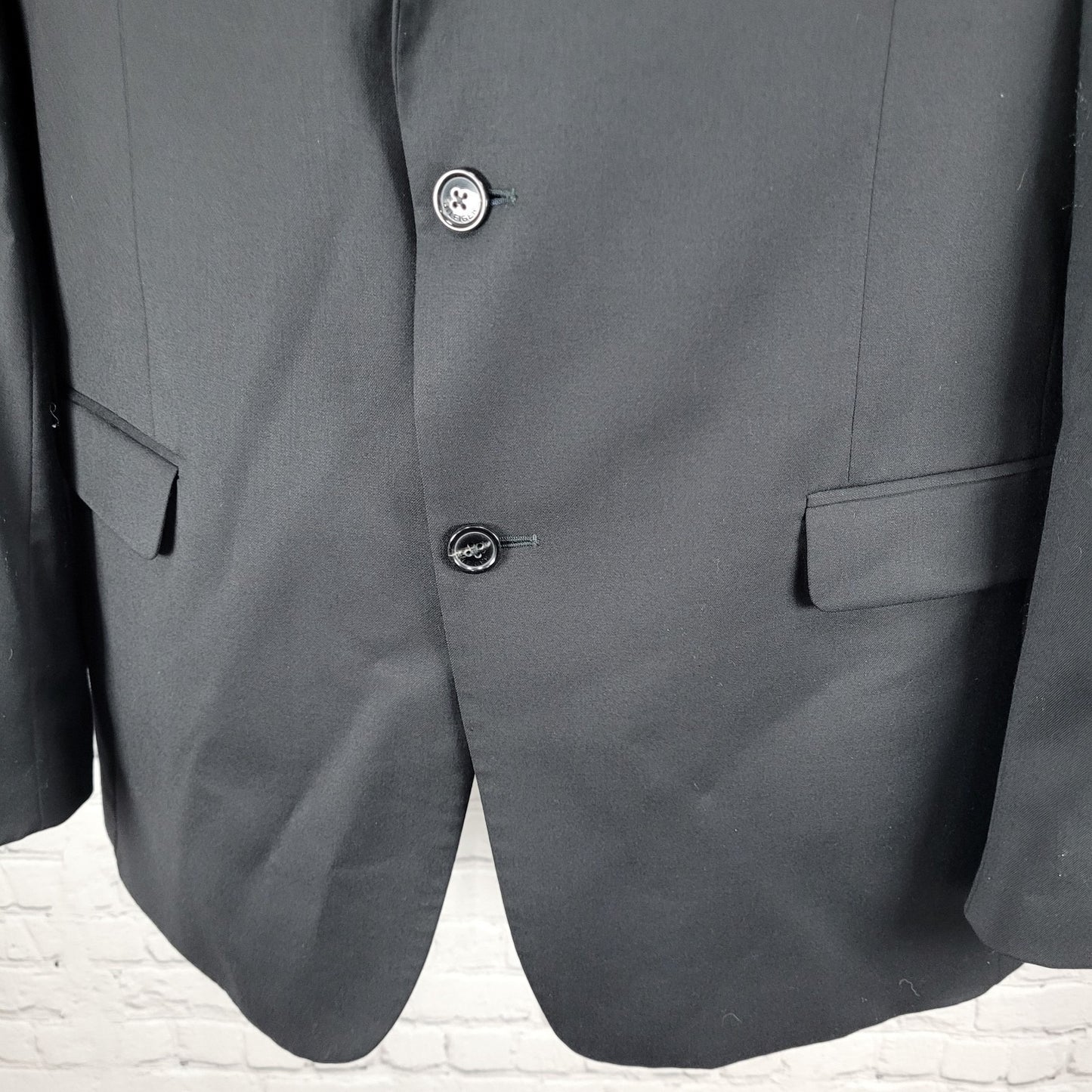 Tommy Hilfiger Black 100% Worsted Wool 2 Button Double Vented Blazer Size 42L