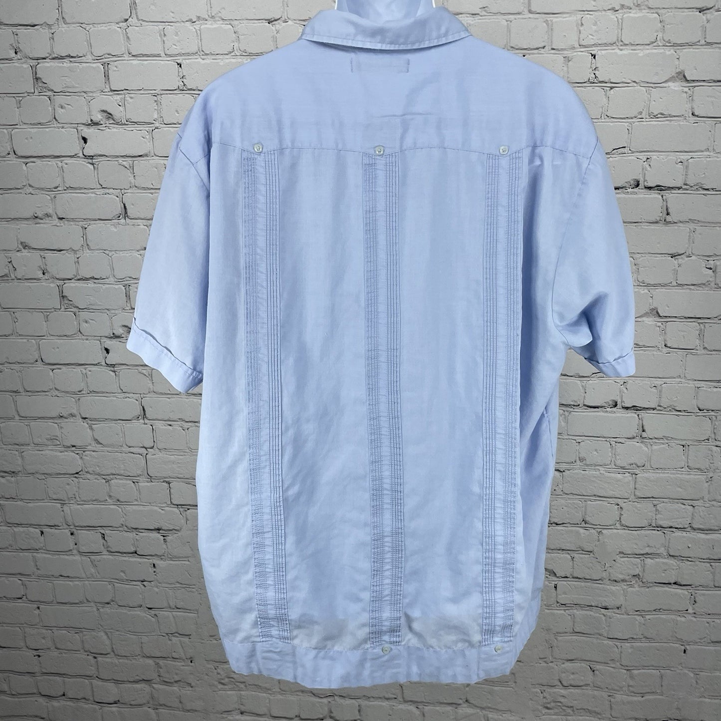 John Henry Blue Embroidered Guayabera Lightweight Button Short Sleeve Shirt XL