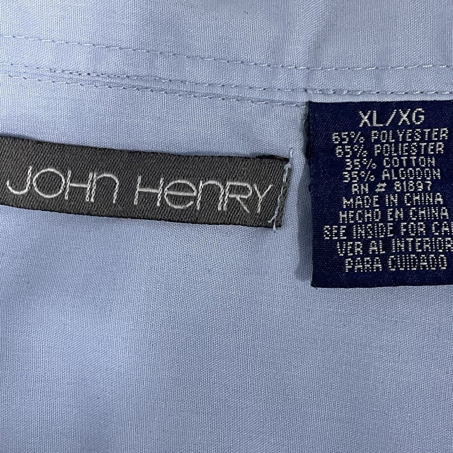 John Henry Blue Embroidered Guayabera Lightweight Button Short Sleeve Shirt XL