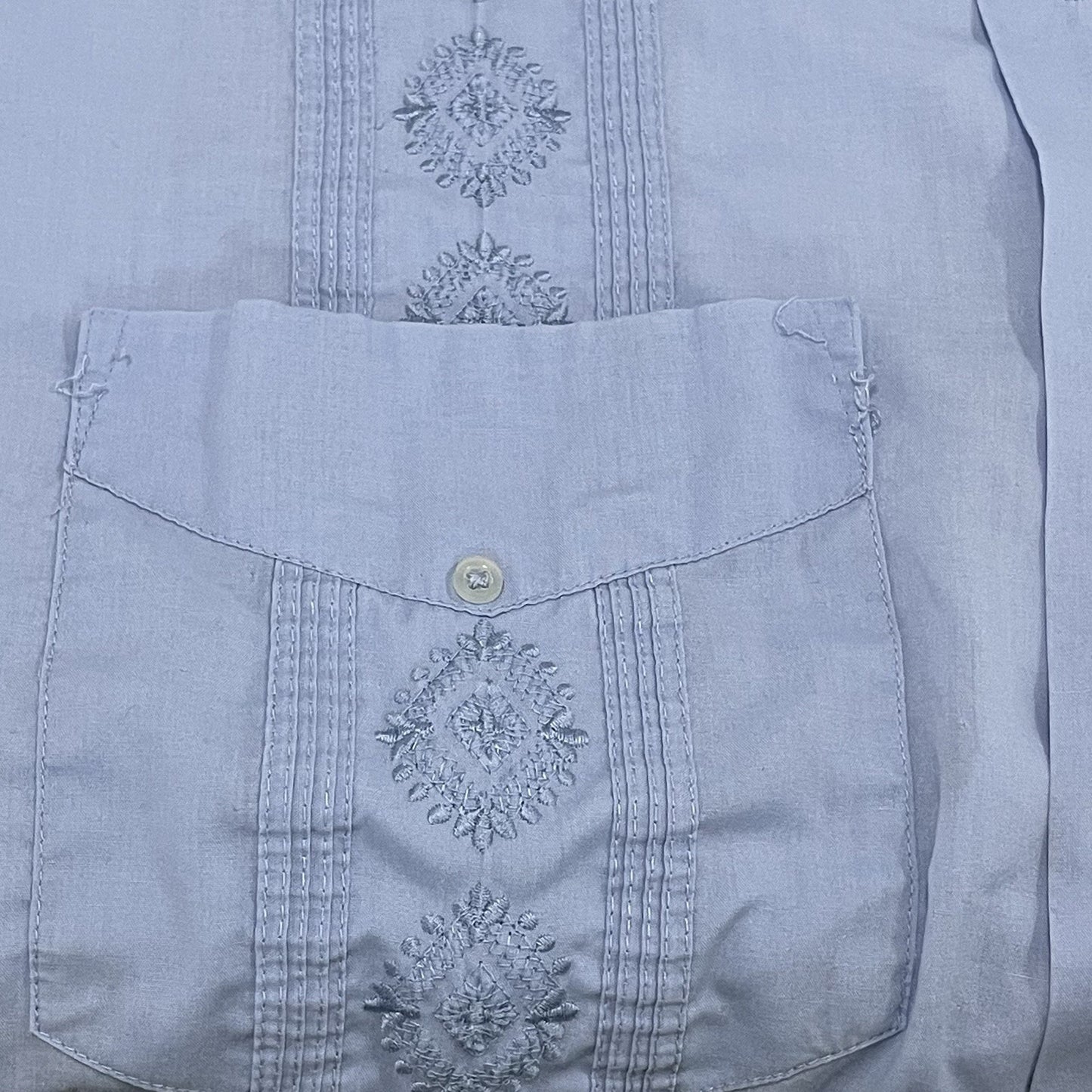 John Henry Blue Embroidered Guayabera Lightweight Button Short Sleeve Shirt XL
