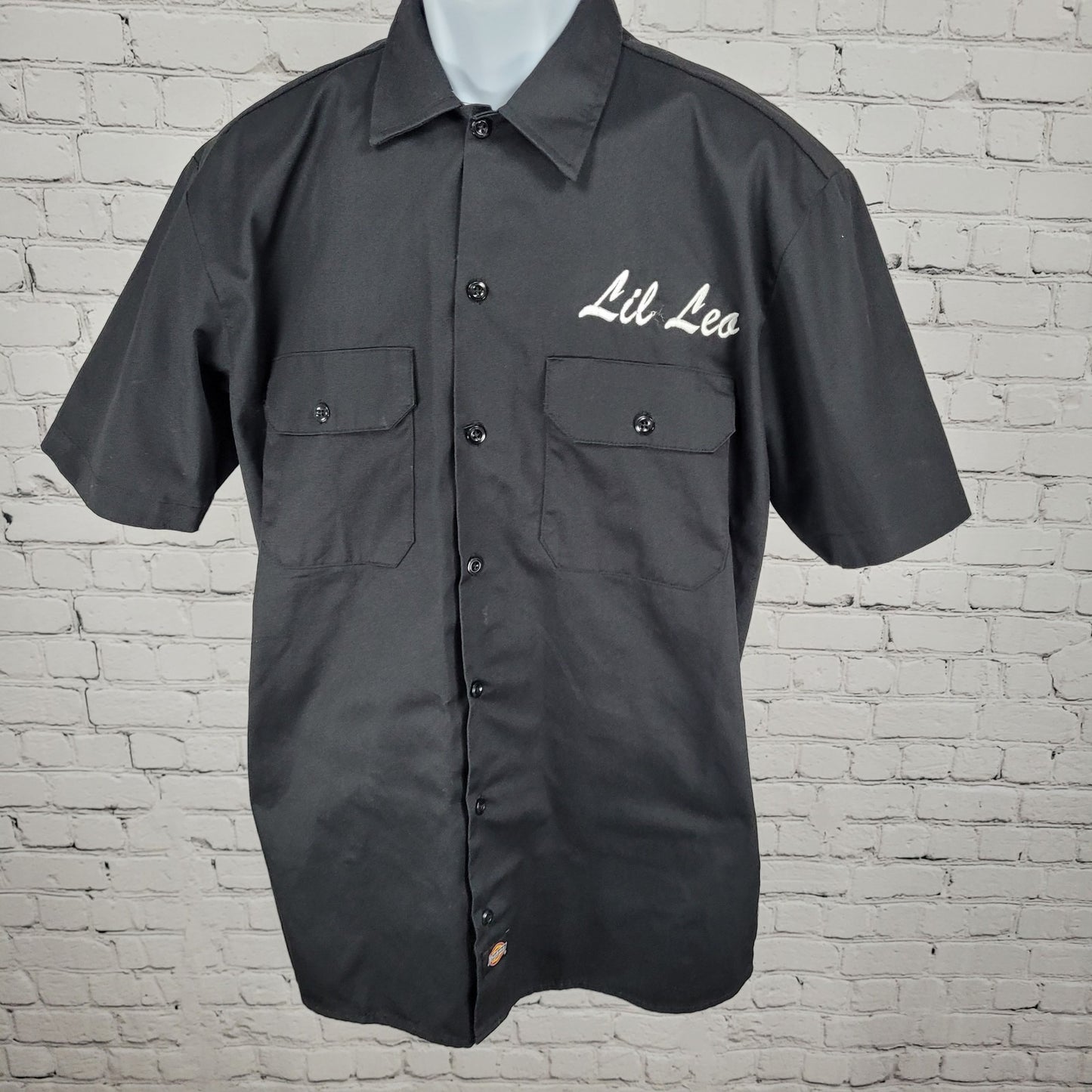 Lil Leo Vagos Dickies Black Button Down Short Sleeve Shirt Streetwear Medium M