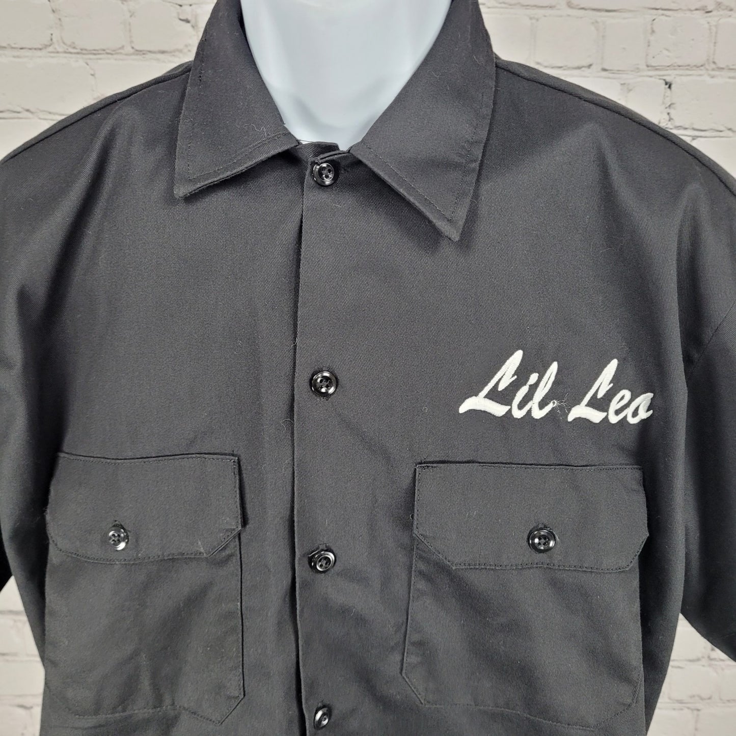 Lil Leo Vagos Dickies Black Button Down Short Sleeve Shirt Streetwear Medium M