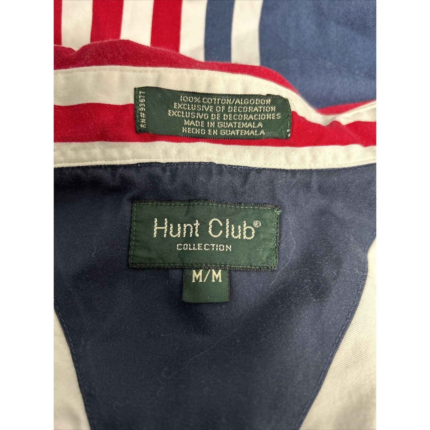 VTG 90s Hunt Club Red White Blue Striped Short Sleeve Button Up Shirt Men’s M