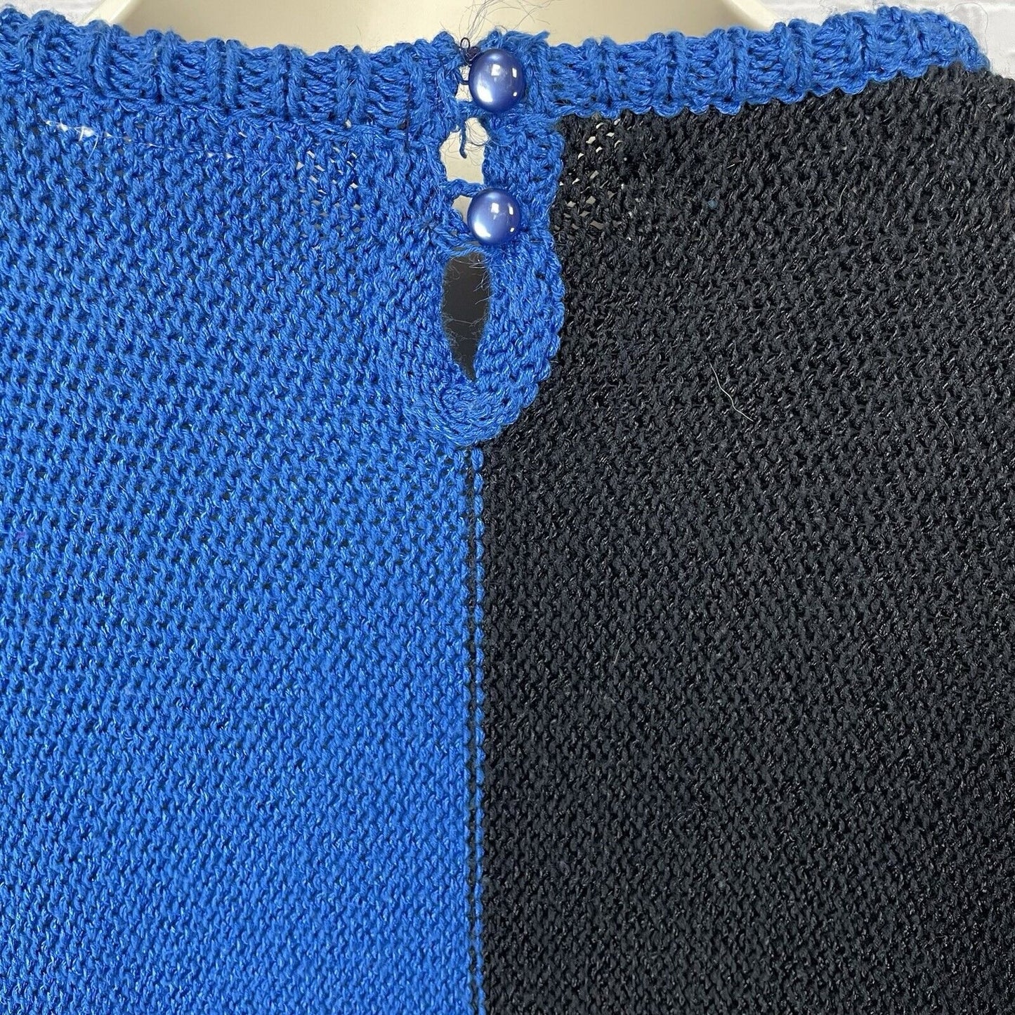 Sally B Blue Black Sweater Tassels Chunky Knit Leather Accents Size Medium M